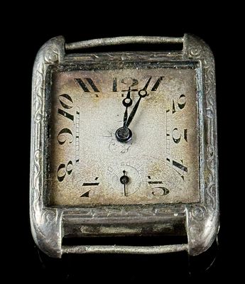 Vintage Swiss 0.935 Silver Trench Style Manual Wind Wristwatch. This is an early 20th-century 
