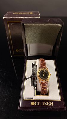 Citizen Quartz Ladies Watch EH7022-02E Black Dial Gold-Tone Case Runs New Battery. This vintage 
