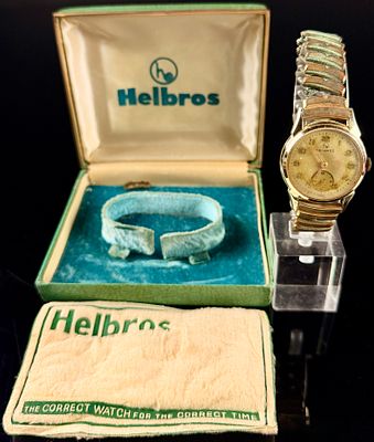 Vintage Helbros Swiss Manual Wind Wristwatch with Original Box and Expansion Band. A vintage 