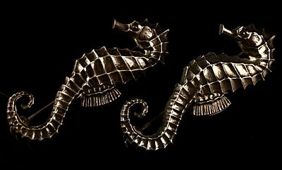 A Pair of A. Dragsted Danish Modern Sterling Silver Seahorse Brooches. A pair of vintage Danish 