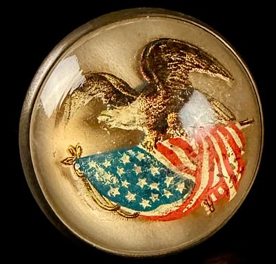 Antique Patriotic Glass Dome American Eagle and Flag Horse Bridle Rosette Furniture Knob. This 