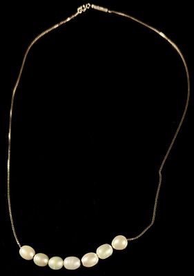 Sterling Silver and Seven-Pearl Cluster Box Chain Necklace. This jewelry item is a sterling 
