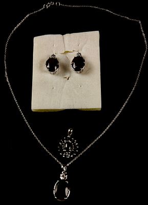 Three Sterling Silver and Smoky Quartz Jewelry Items. This jewelry suite, manufactured in 