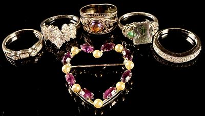 A Collection of Sterling Silver and Gemstone Jewelry Including a Van Dell Brooch. This 