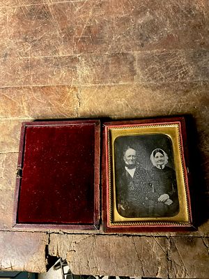 Mid-19th Century Sixth-Plate Daguerreotype Portrait of an Elderly Couple in a Leather Case. This 