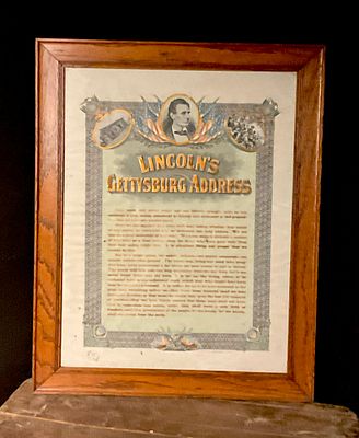 M. T. Sheahan 1905 Lithographic Printing of Abraham Lincoln's Gettysburg Address. This framed 