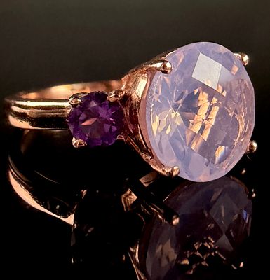 Annabella Limited Edition Lavender Quartz and Amethyst Three Stone Ring in Rose Gold Flashed 