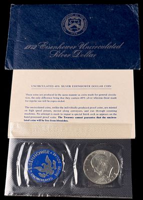 1972-S US Eisenhower Uncirculated 40% Silver Dollar. This lot features a 1972-S Eisenhower 