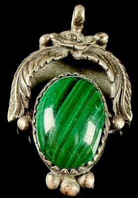 Vintage Southwest Style Silver-Toned and Malachite Pendant. A vintage pendant in the Southwest 