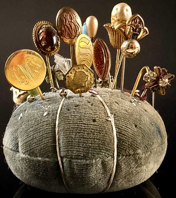 A Collection of Victorian and Vintage Stick Pins and Hatpins with Pincushion. This lot features 