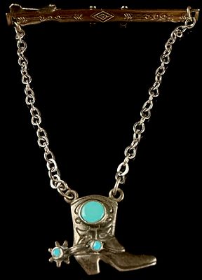 Vintage Southwestern Sterling Silver and Turquoise Cowboy Boot Tie Chain. This vintage 