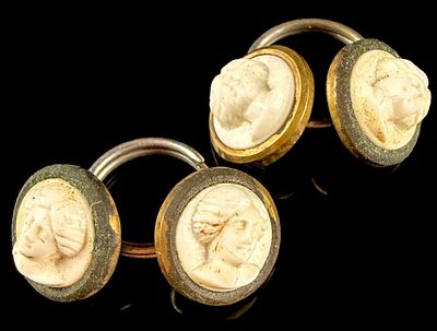 A Pair of Victorian Double-Sided Cameo Buttons. A pair of double-sided Dress Buttons featuring 