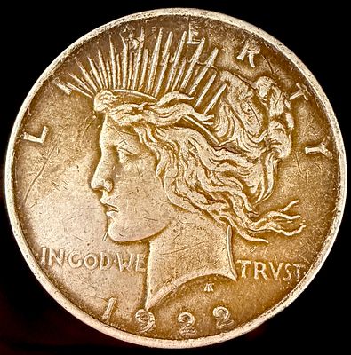 1922 US Silver Peace Dollar. 1922 US Peace silver dollar, Philadelphia Mint (KM# 150). 
