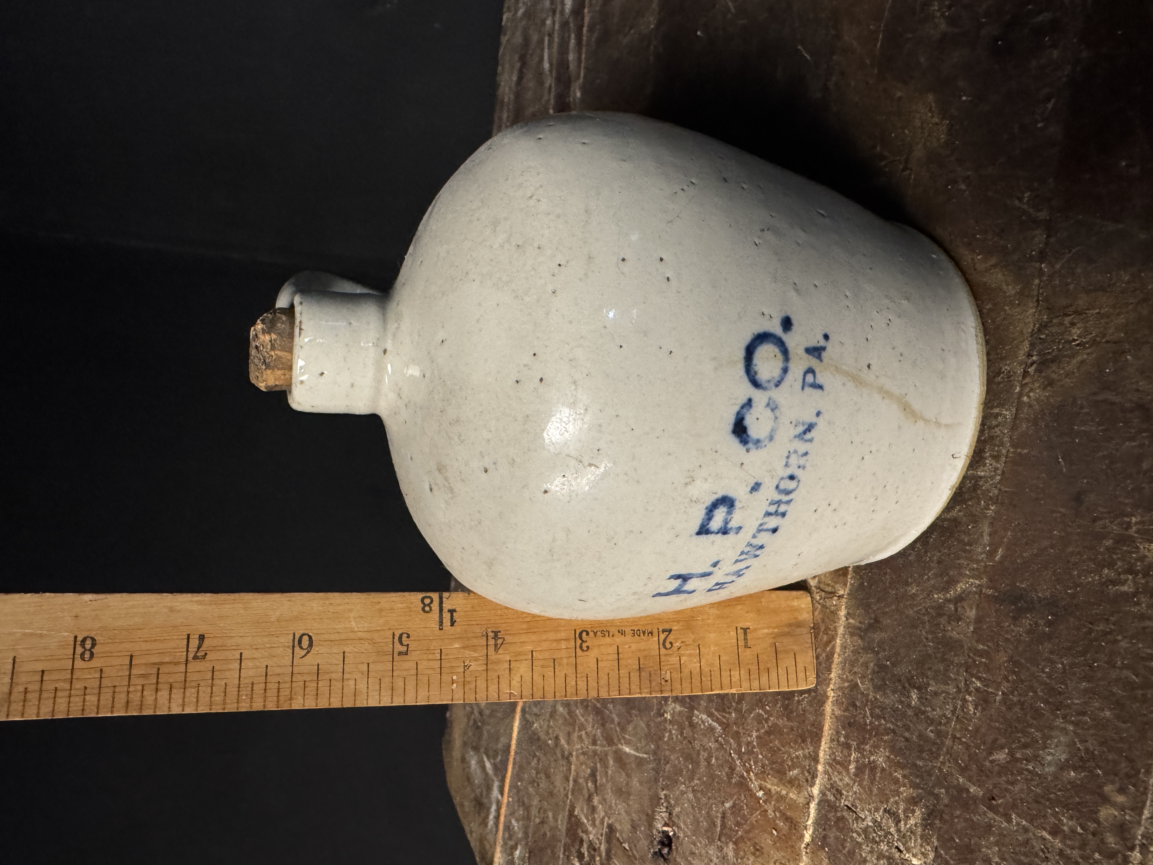 Miniature Stenciled Stoneware Jug, Hawthorn Pottery Company, Hawthorn, Pennsylvania