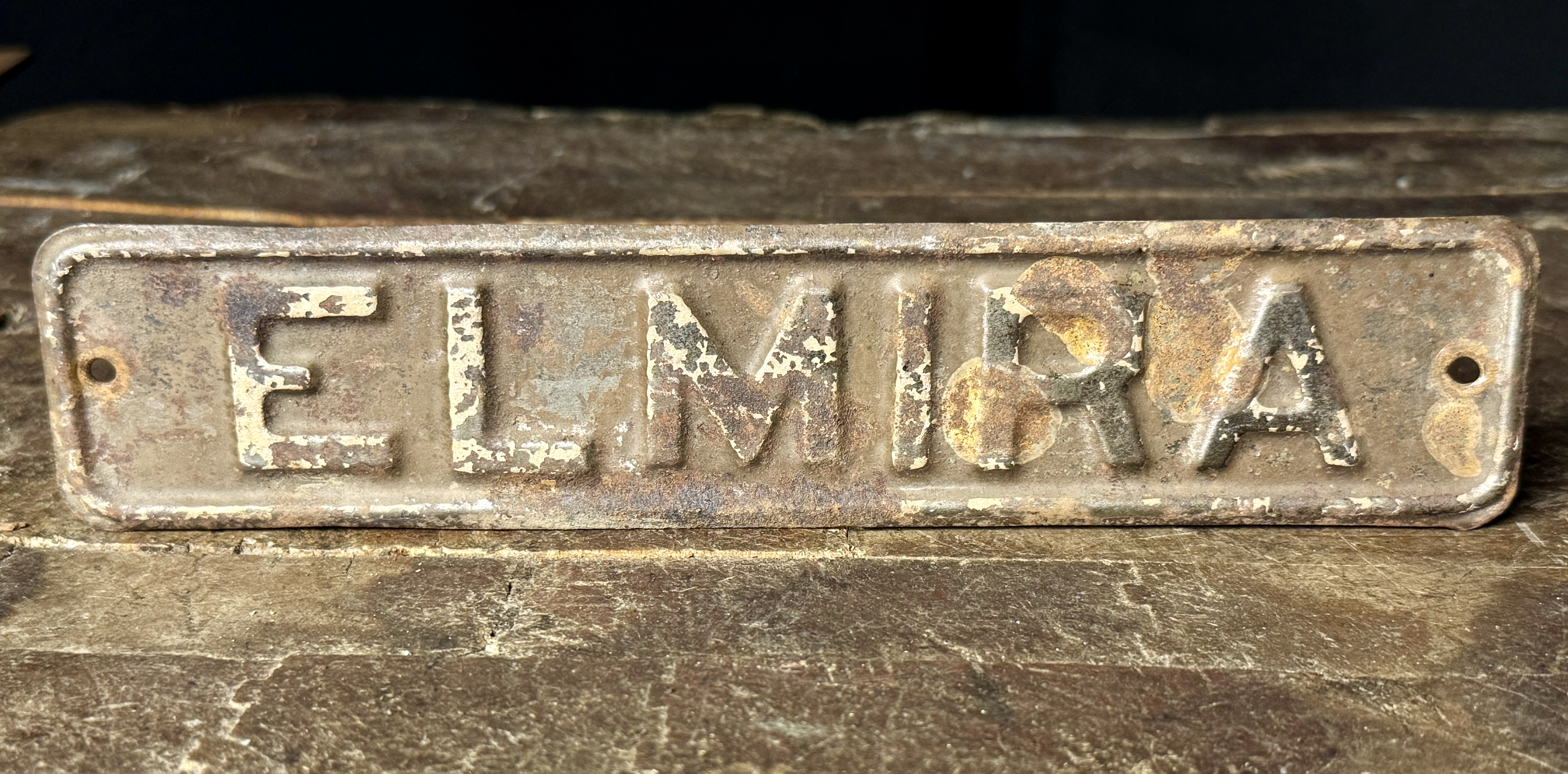 Vintage Embossed Metal Elmira Nameplate Sign