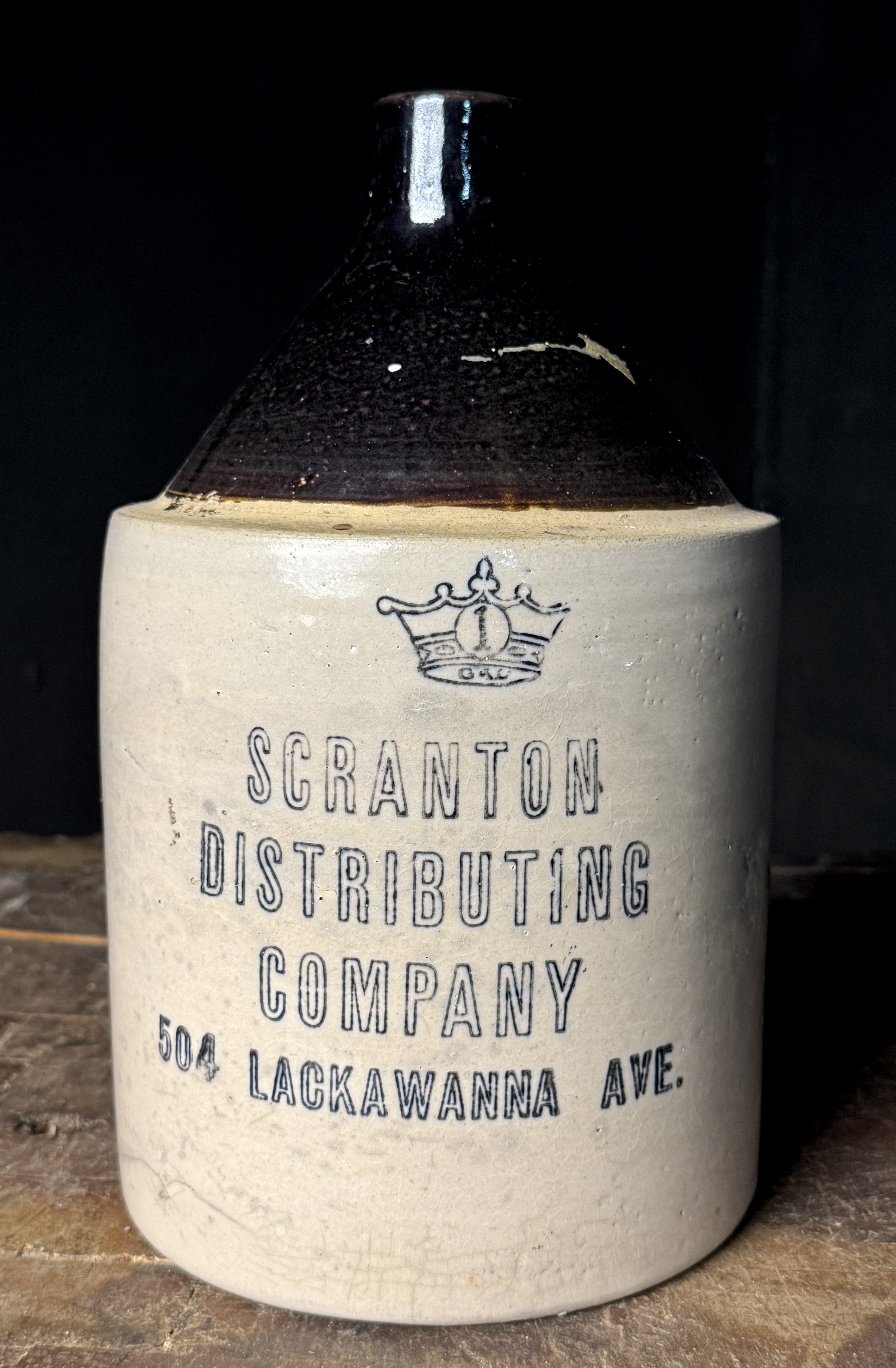 One-Gallon Scranton Distributing Company Two-Tone Stoneware Advertising Jug
