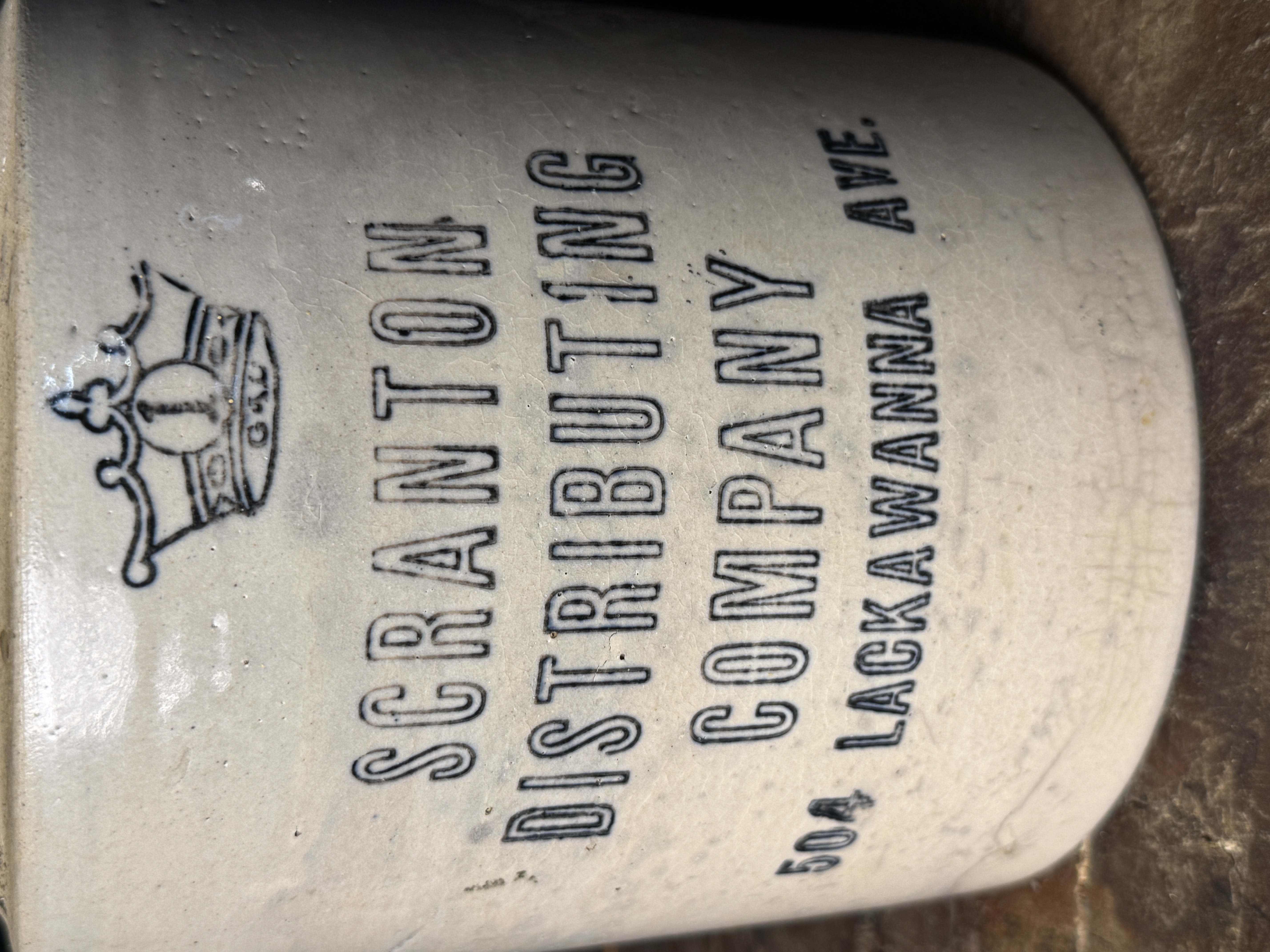 One-Gallon Scranton Distributing Company Two-Tone Stoneware Advertising Jug