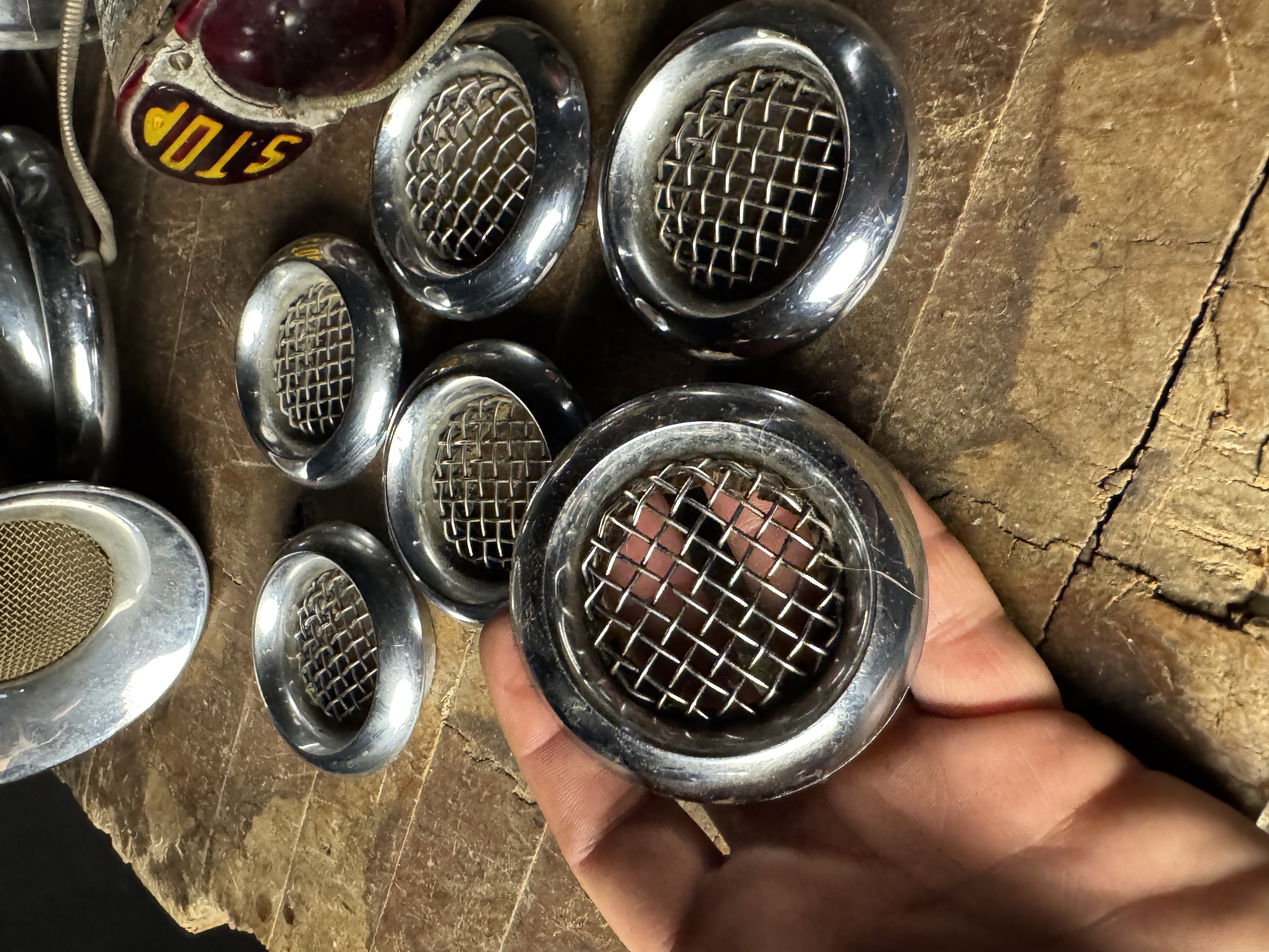 Collection of Vintage Automotive Accessories including E.A. Laboratories Horn Do-Ray Marker Light and AC Vents