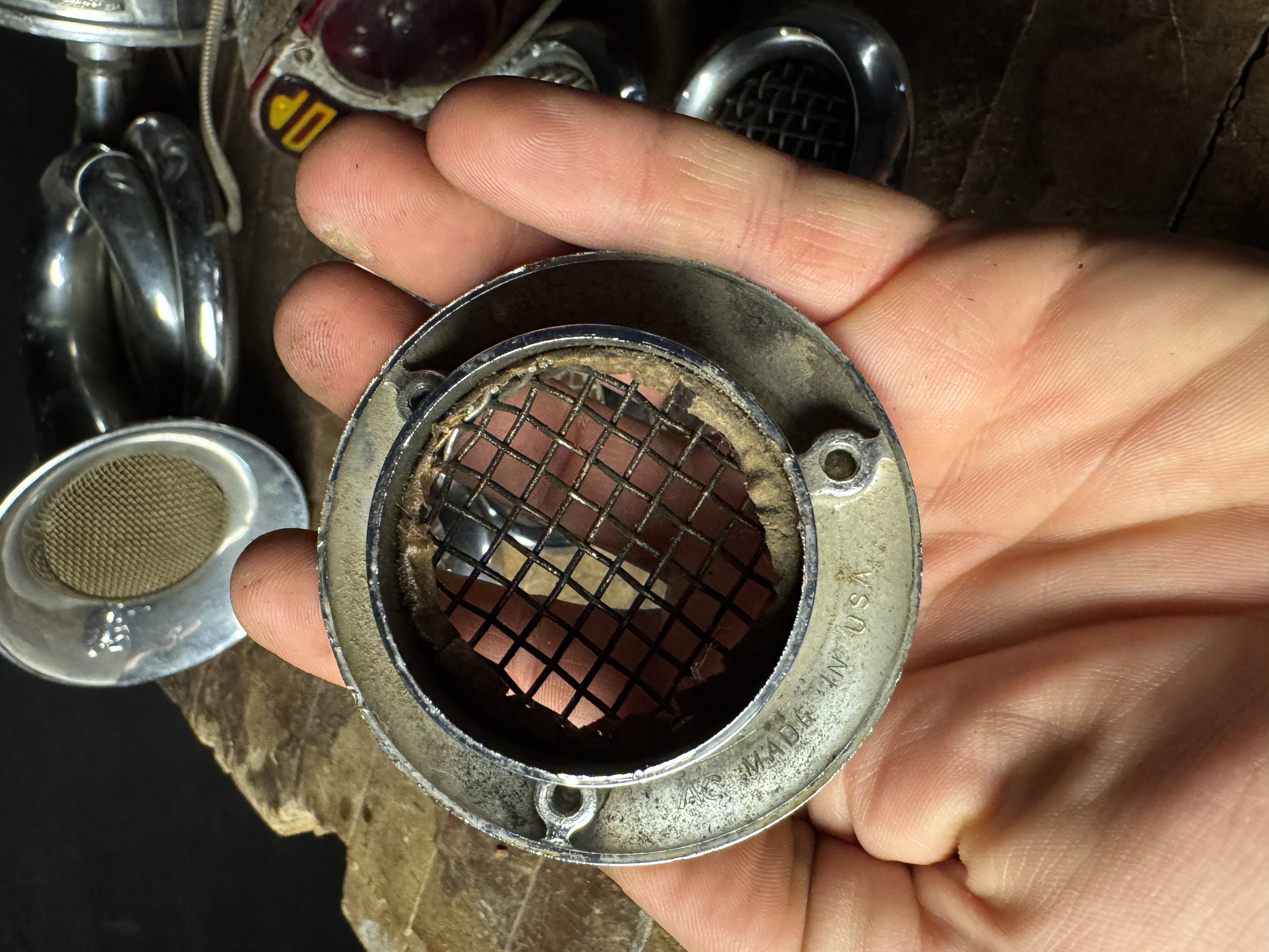 Collection of Vintage Automotive Accessories including E.A. Laboratories Horn Do-Ray Marker Light and AC Vents