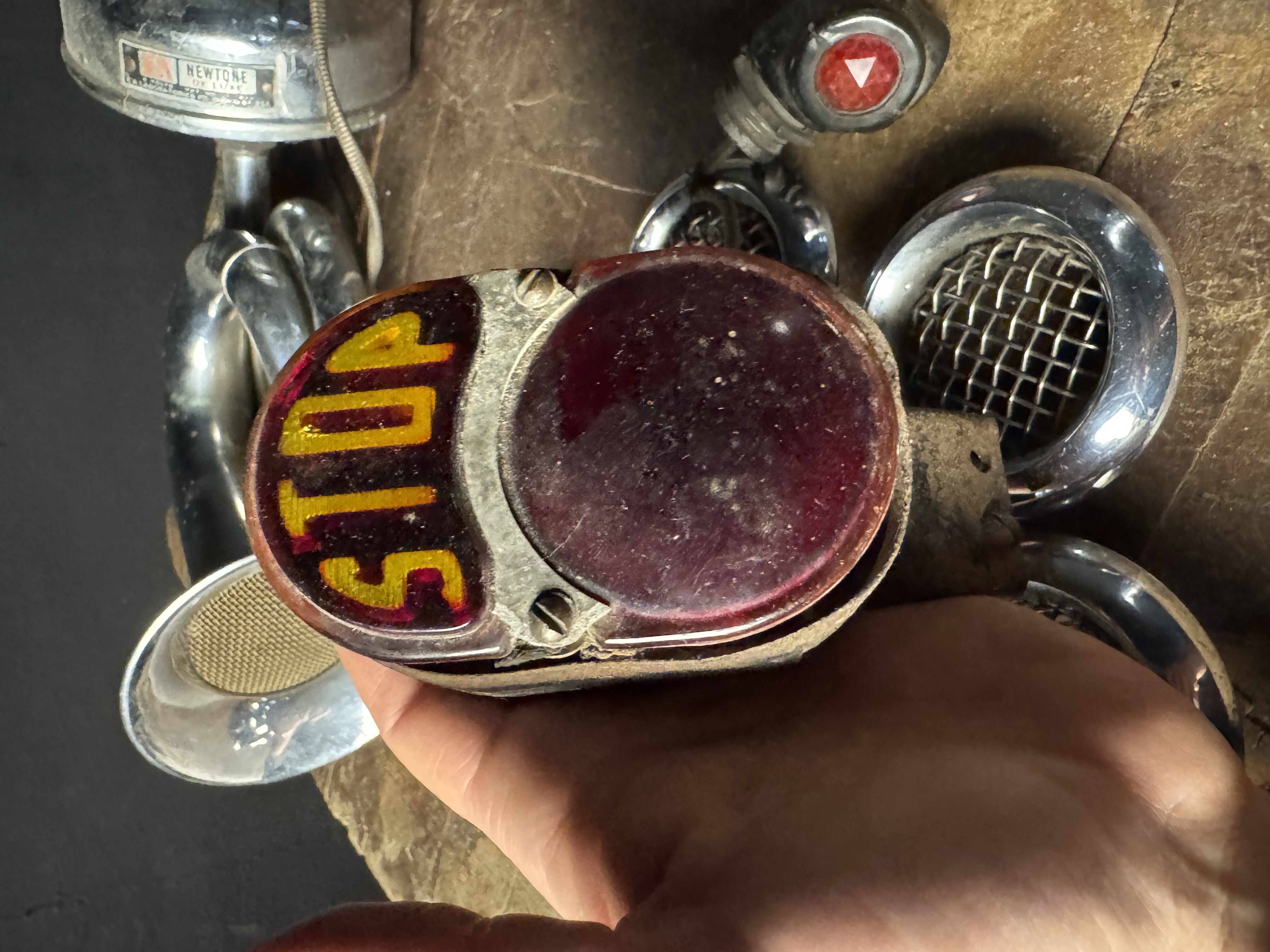 Collection of Vintage Automotive Accessories including E.A. Laboratories Horn Do-Ray Marker Light and AC Vents