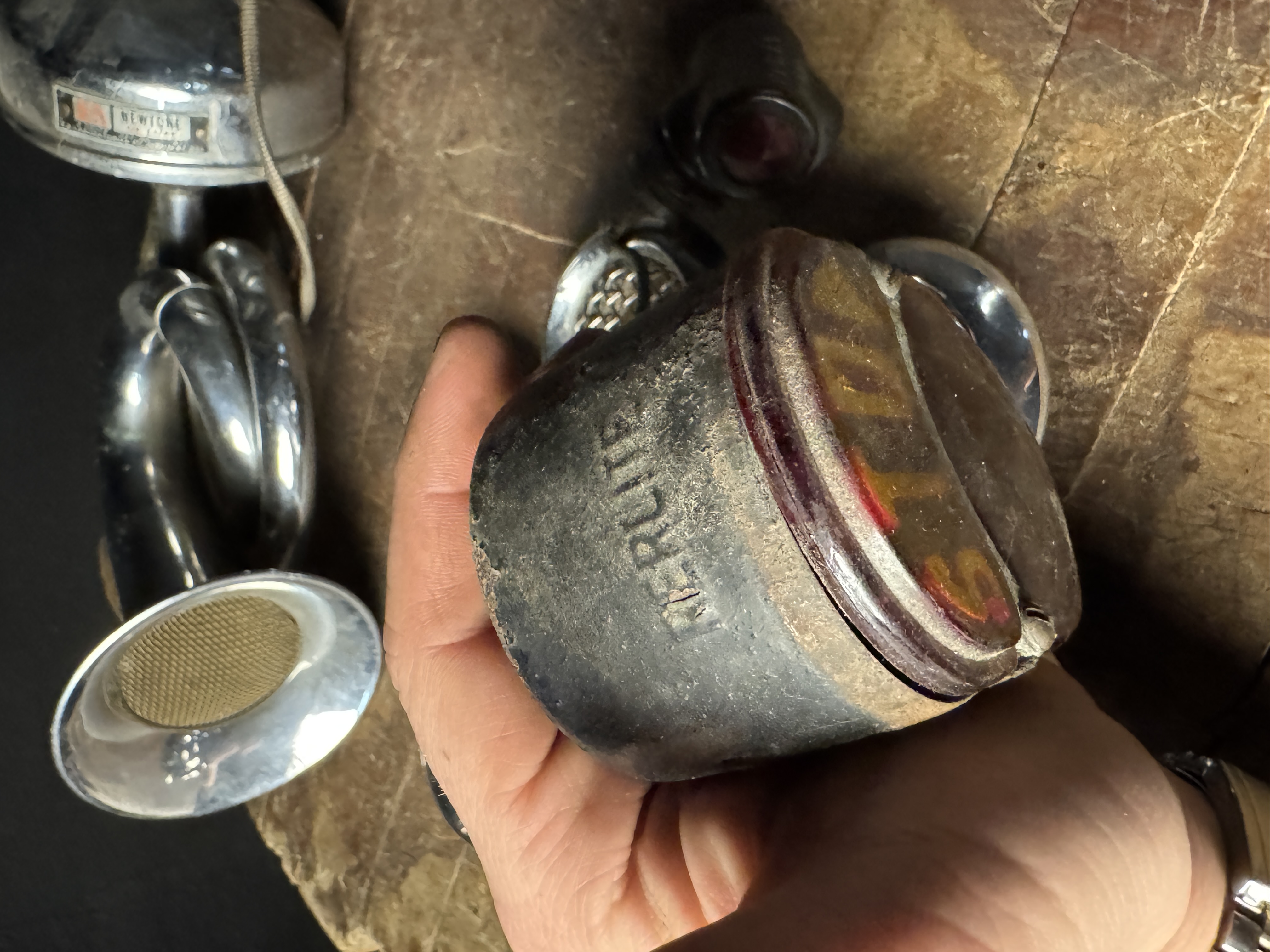 Collection of Vintage Automotive Accessories including E.A. Laboratories Horn Do-Ray Marker Light and AC Vents