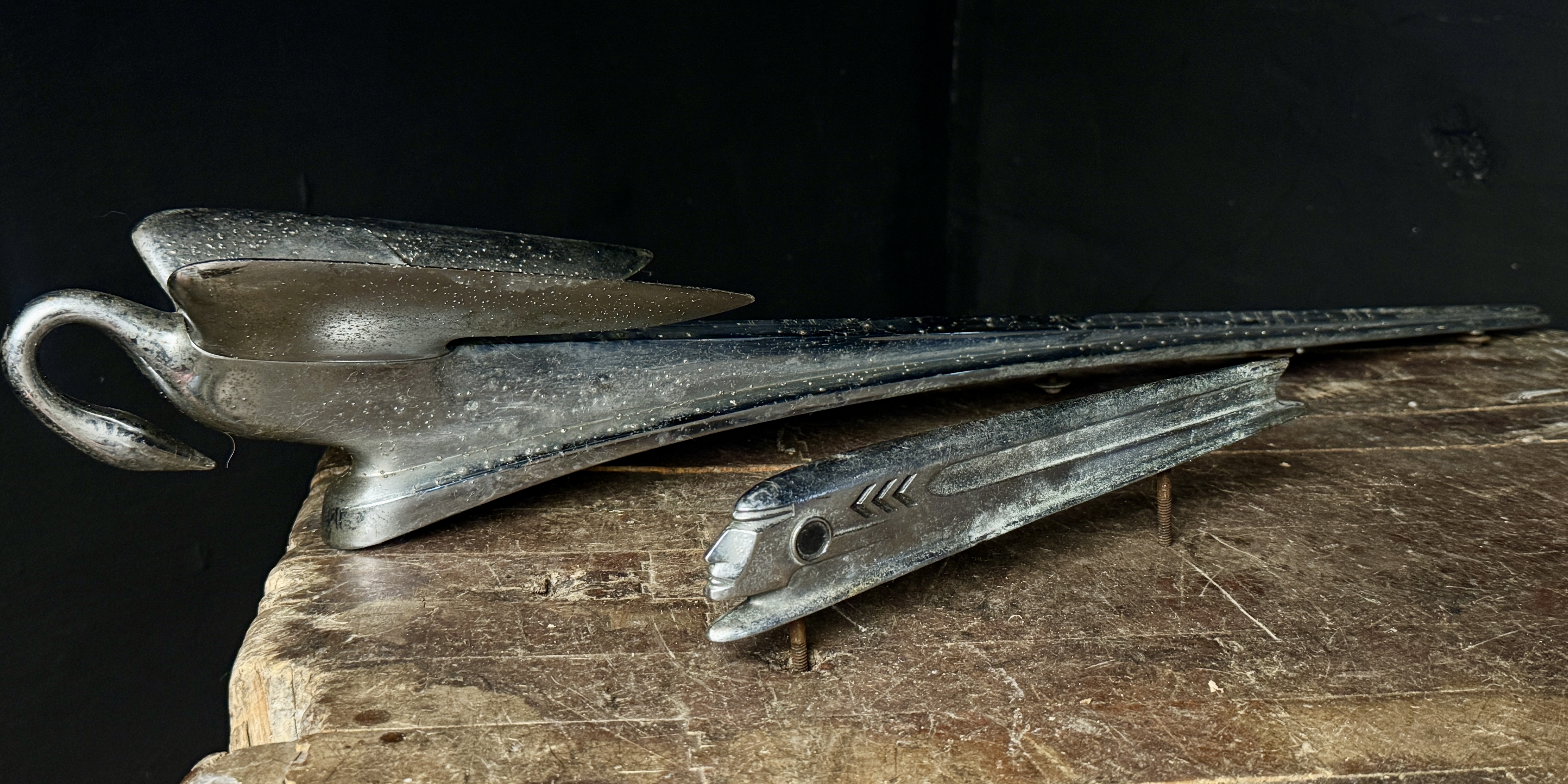 Two Vintage Packard Swan and Pontiac Chieftain Hood Ornaments