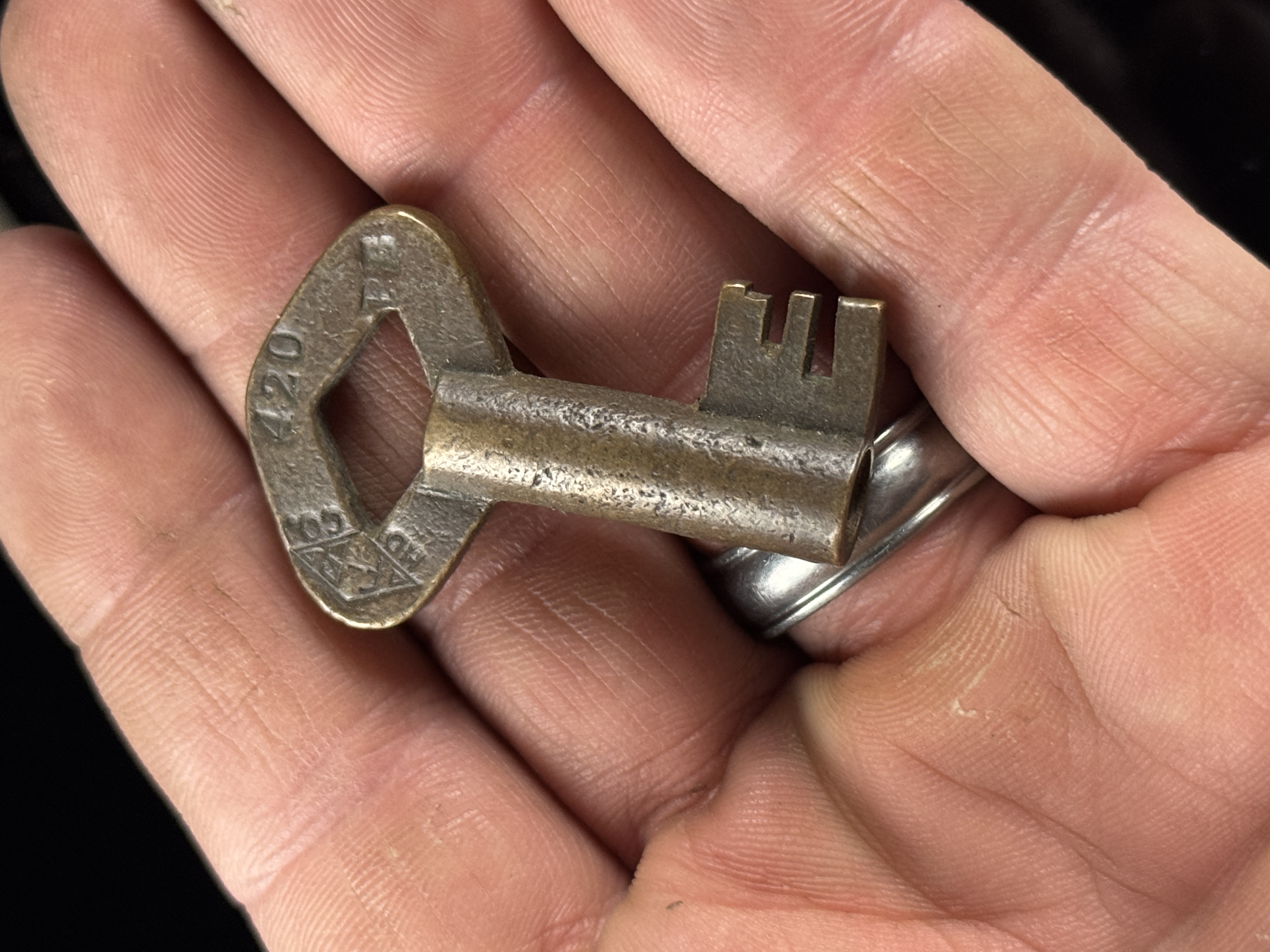 An Assortment of Antique Brass Railroad and Industrial Cabinet Keys including S.R.M. Mfg. Co.