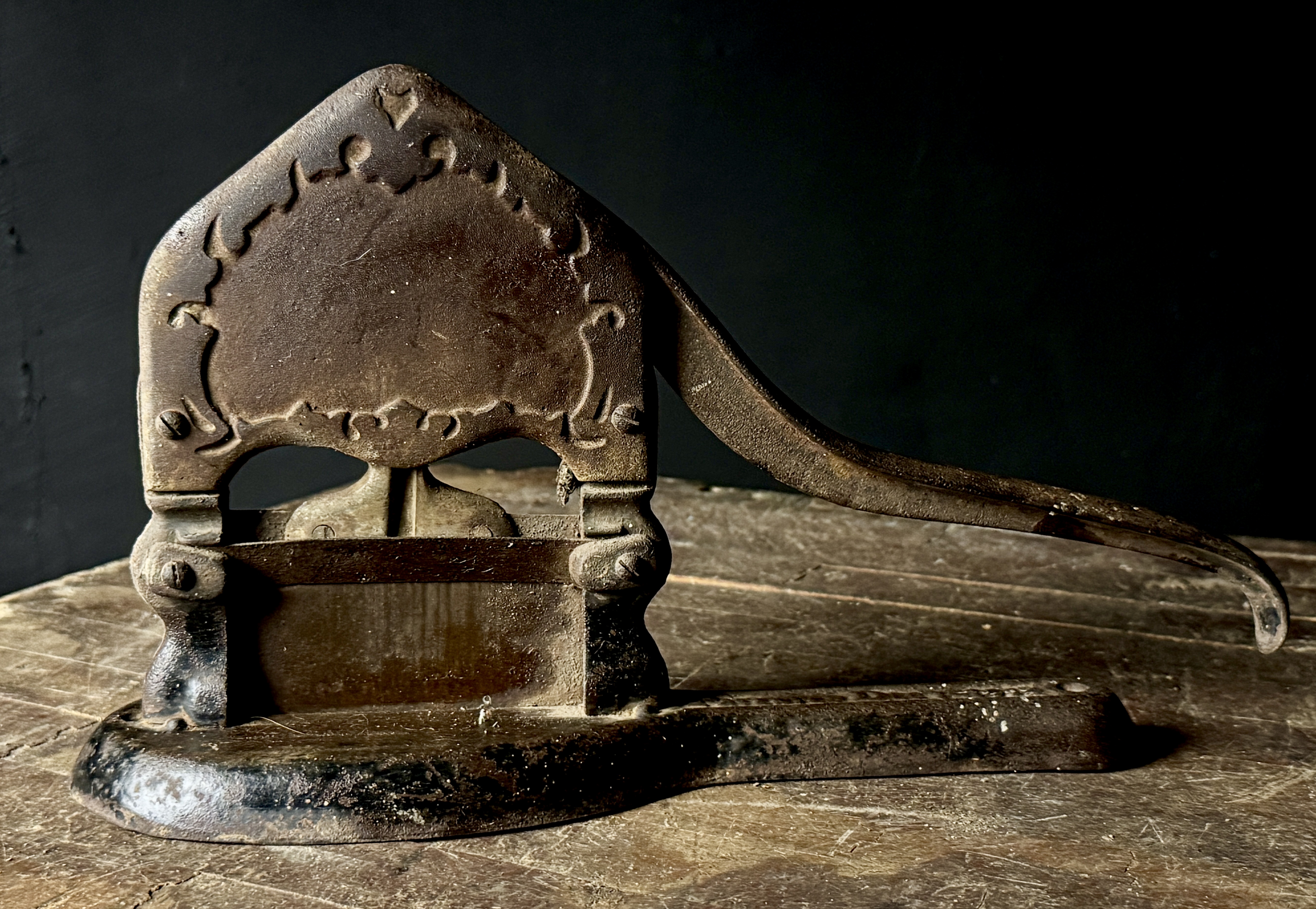 Antique T.C. Johnson Co. Cast Iron Lever-Action Tobacco Cutter, Quincy, Illinois, Patent 1875