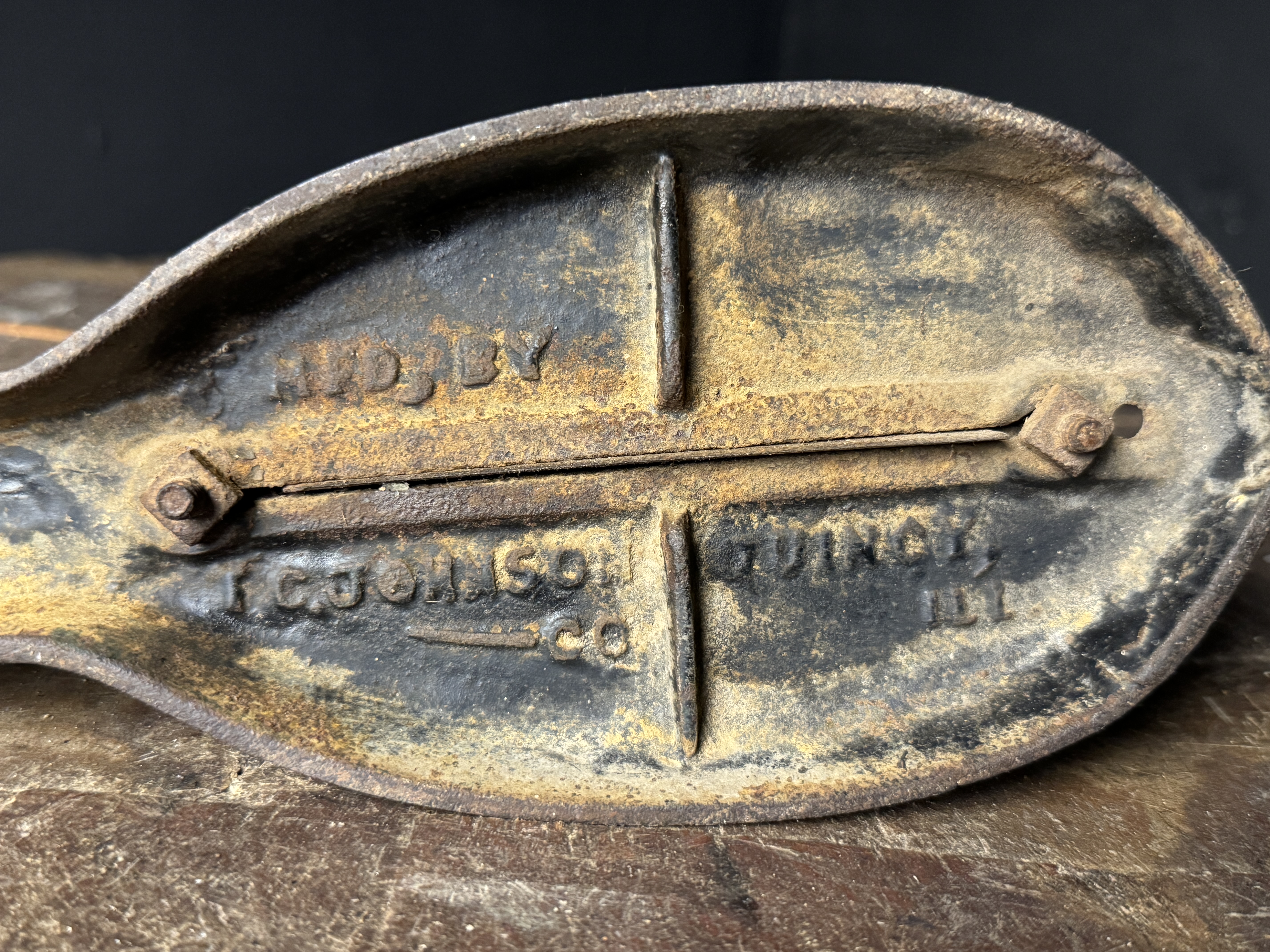 Antique T.C. Johnson Co. Cast Iron Lever-Action Tobacco Cutter, Quincy, Illinois, Patent 1875