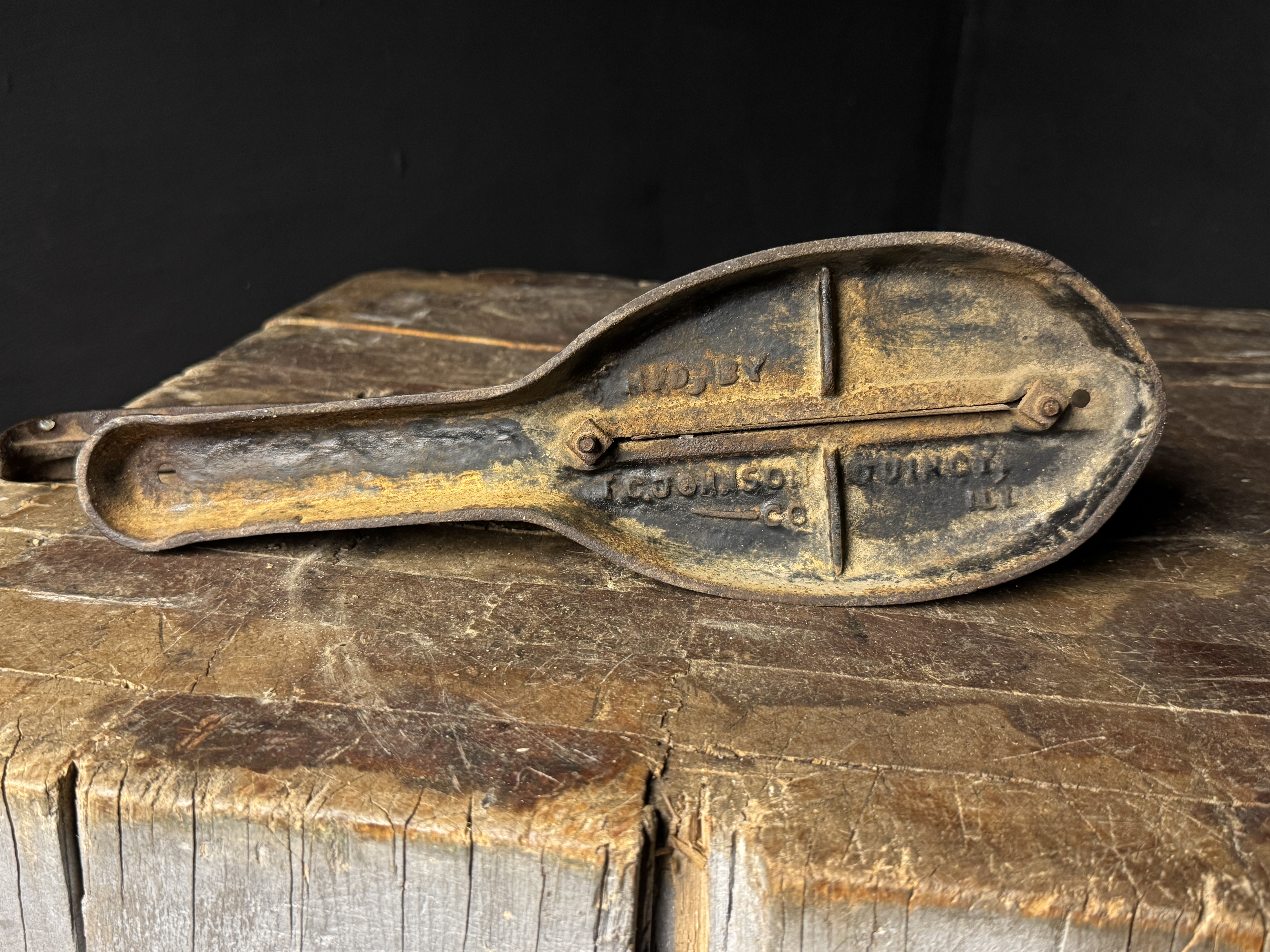 Antique T.C. Johnson Co. Cast Iron Lever-Action Tobacco Cutter, Quincy, Illinois, Patent 1875