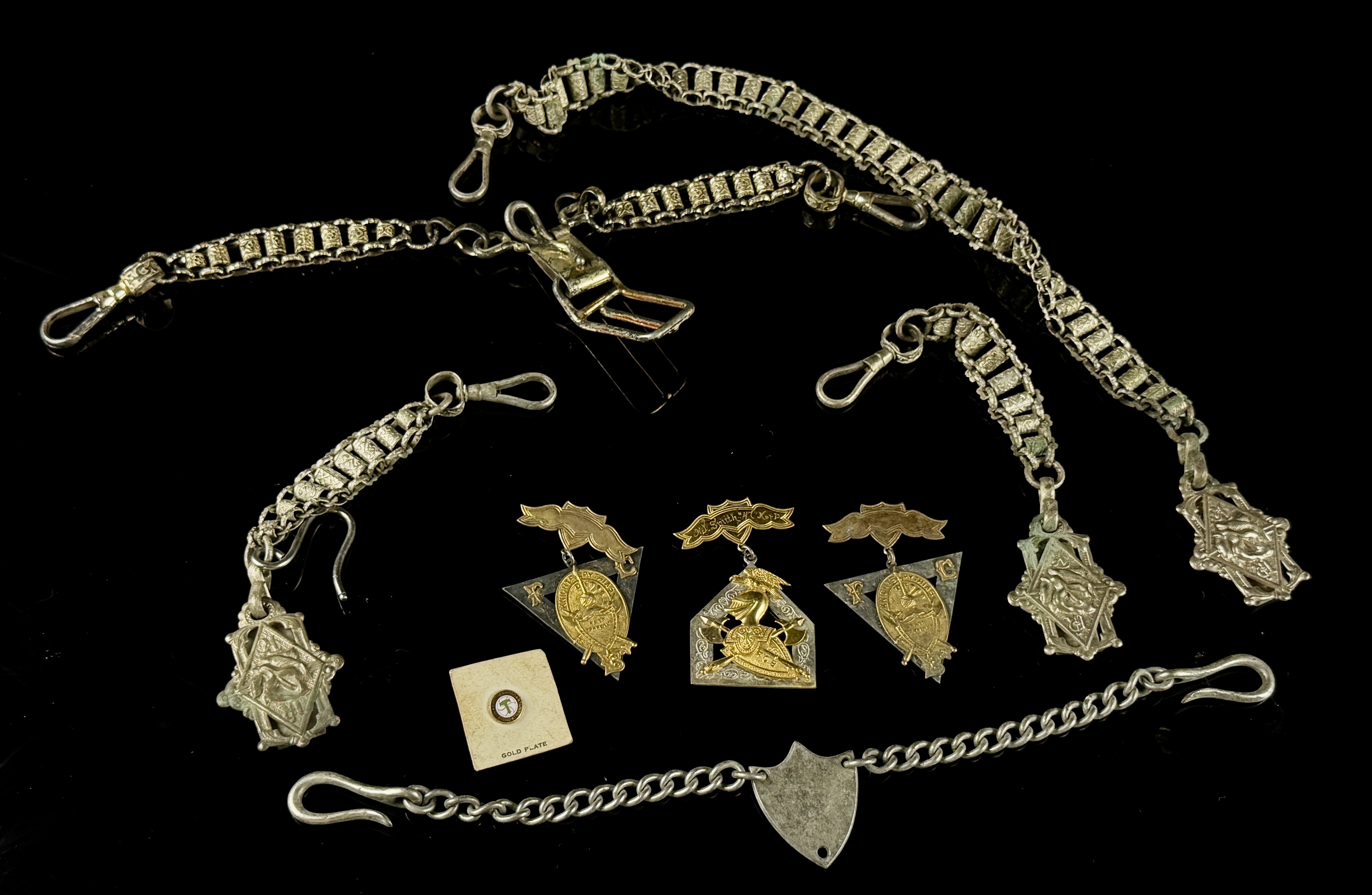 A Collection of Antique Knights of Pythias Fraternal Medals and Brotherhood of Railroad Trainmen Insignia
