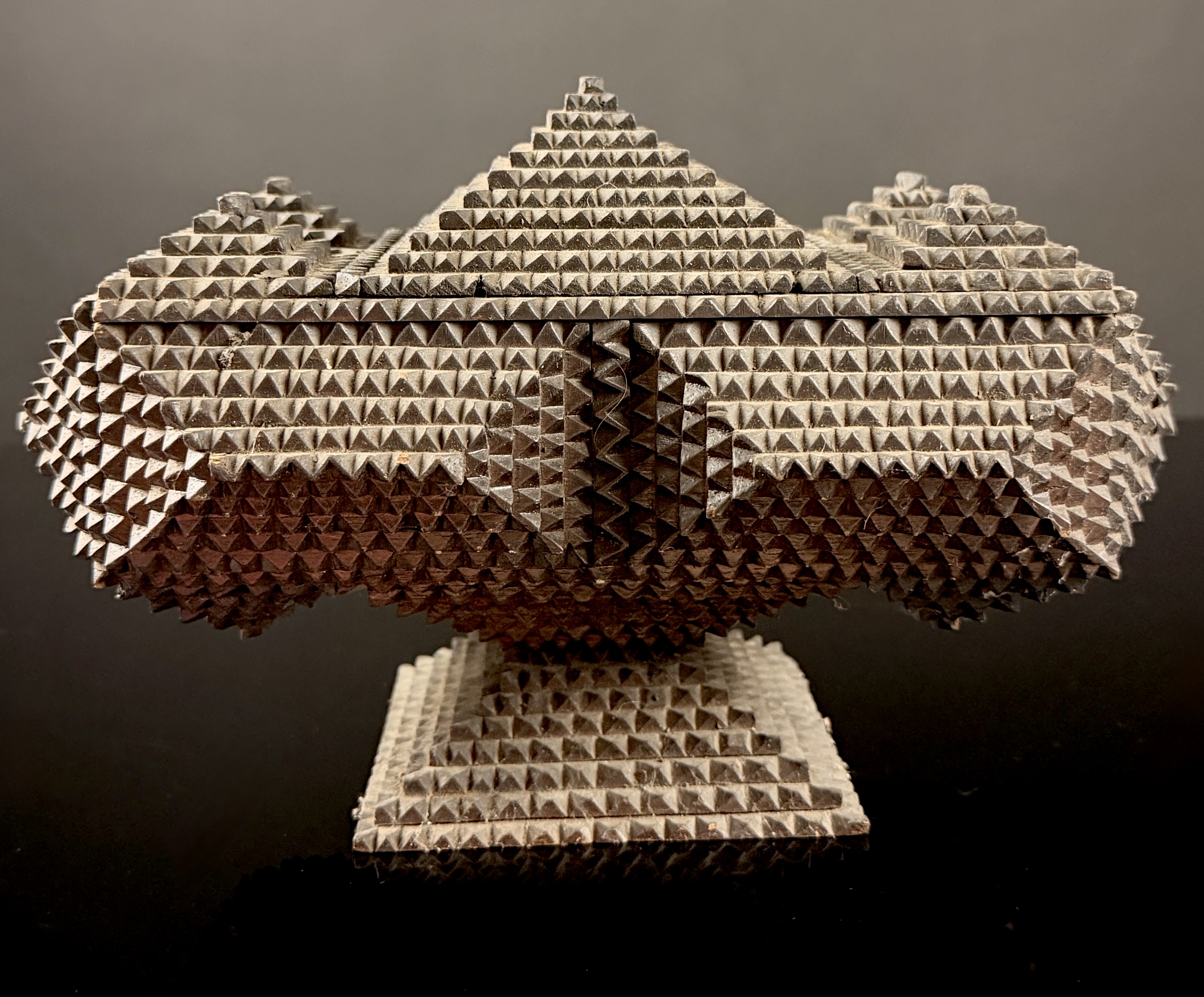 Antique Tramp Art Pyramid Footed Jewelry Box, c. 1890