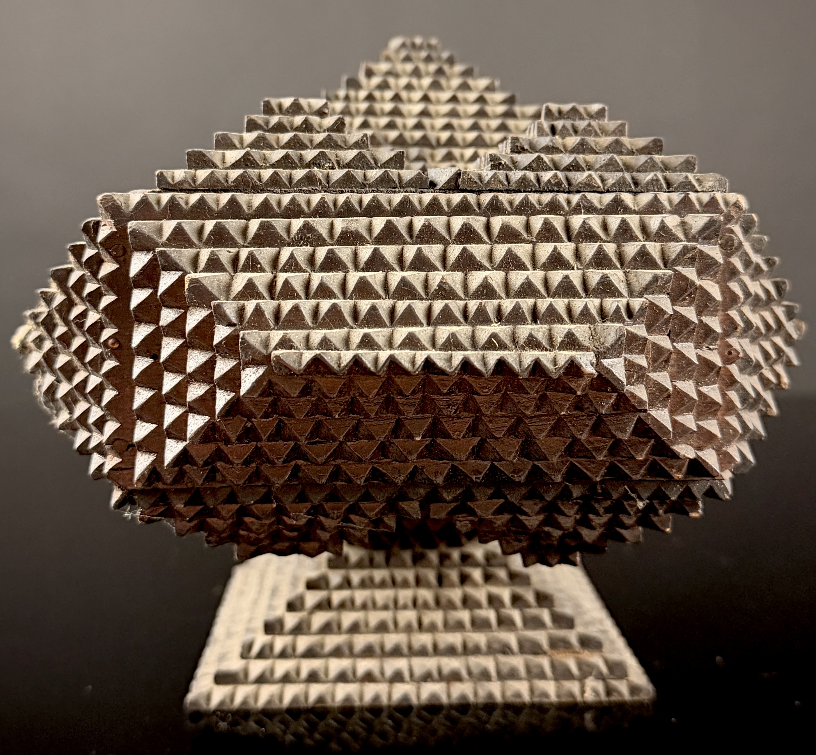 Antique Tramp Art Pyramid Footed Jewelry Box, c. 1890
