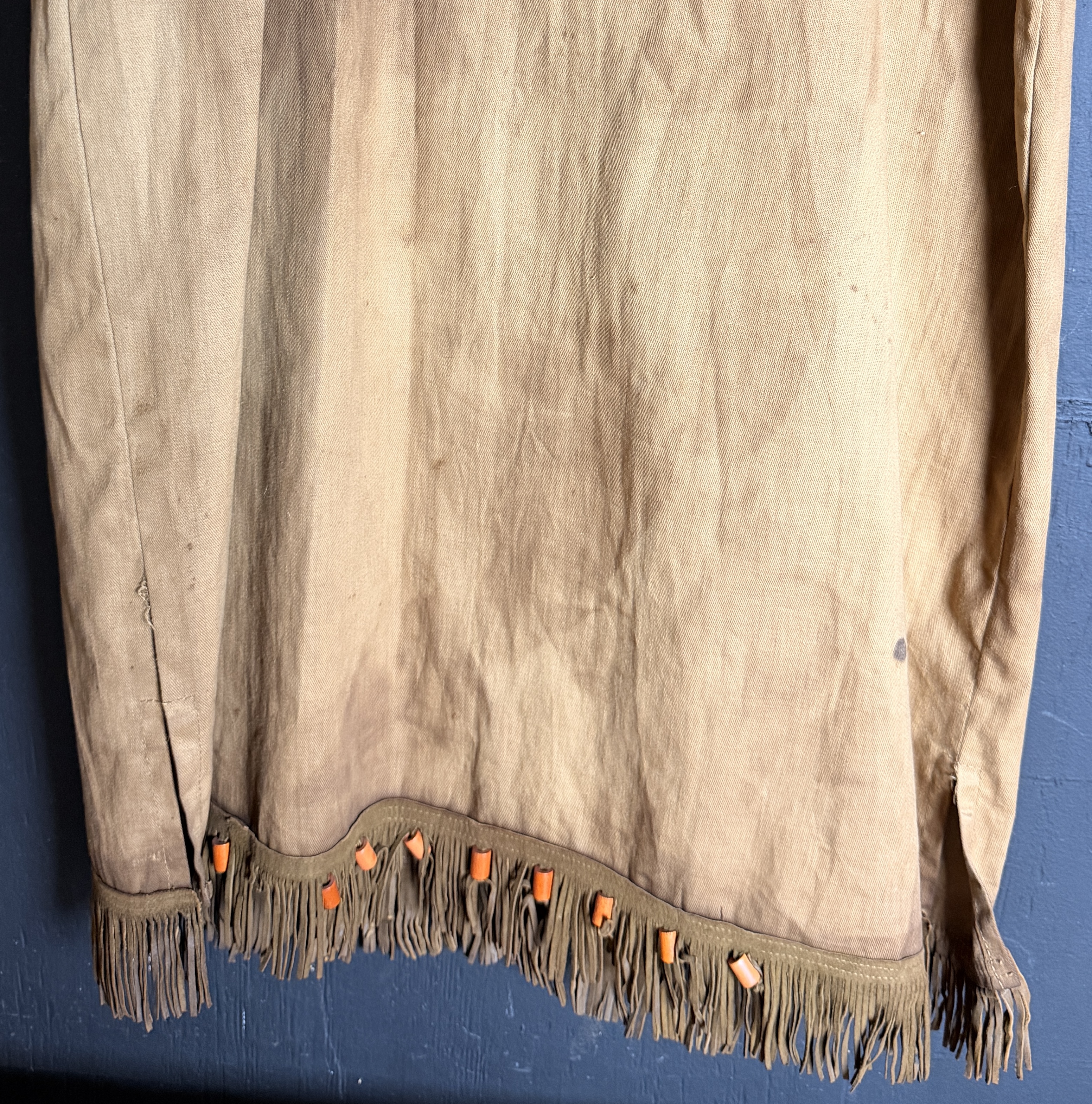 A Vintage Camp Fire Girls Ceremonial Gown with Leather Stole and Beaded Necklace