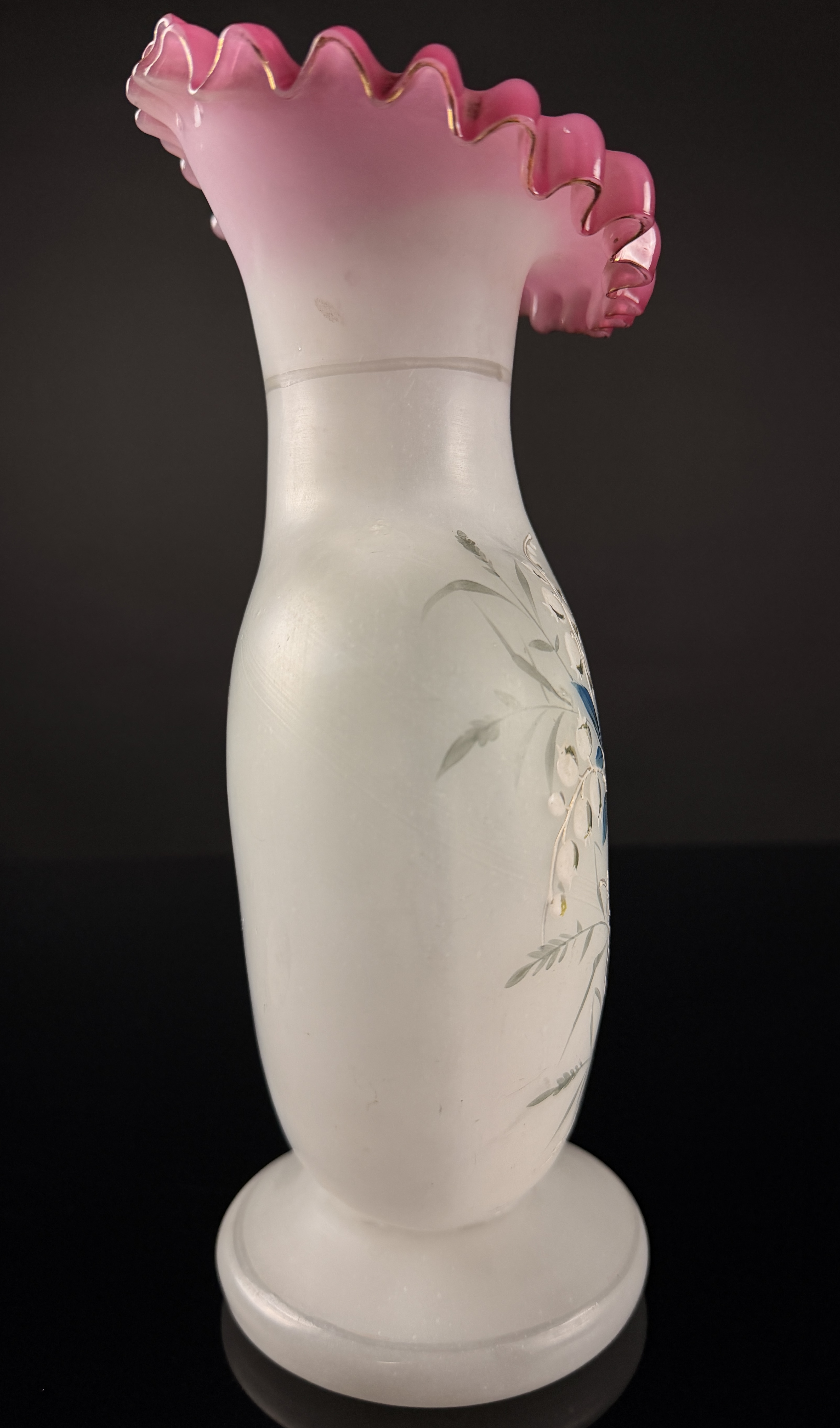 Victorian Bristol Glass Hand-Painted Bird and Landscape Vase