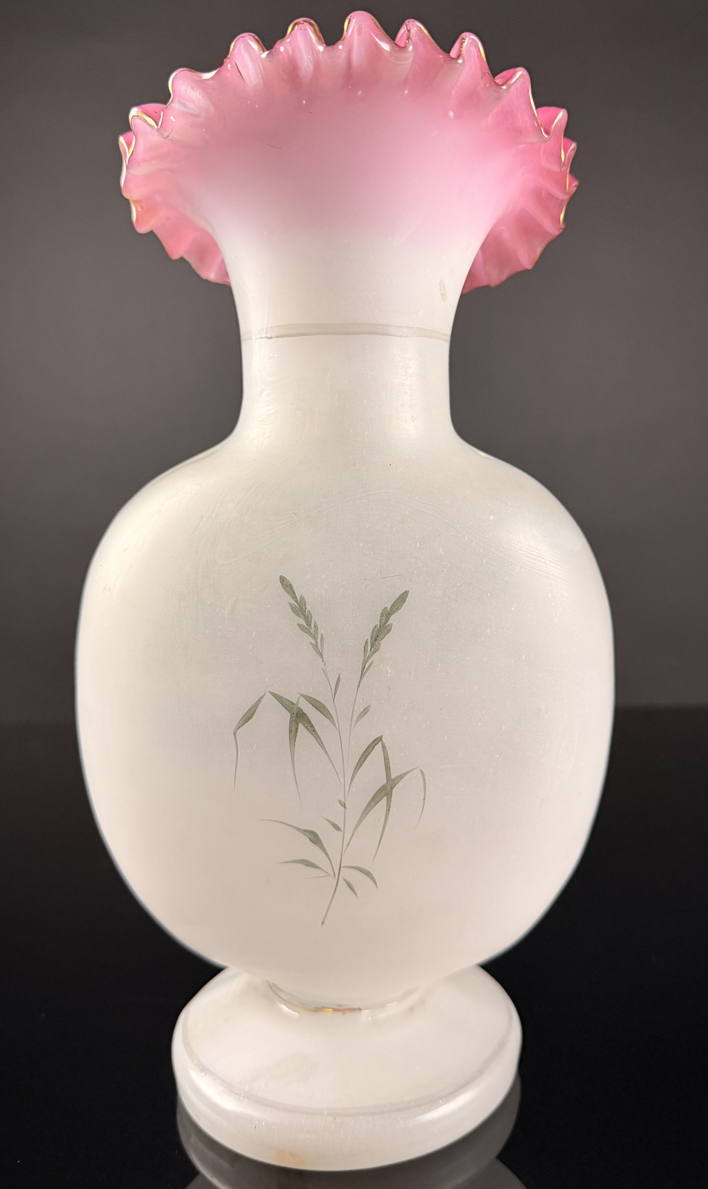 Victorian Bristol Glass Hand-Painted Bird and Landscape Vase