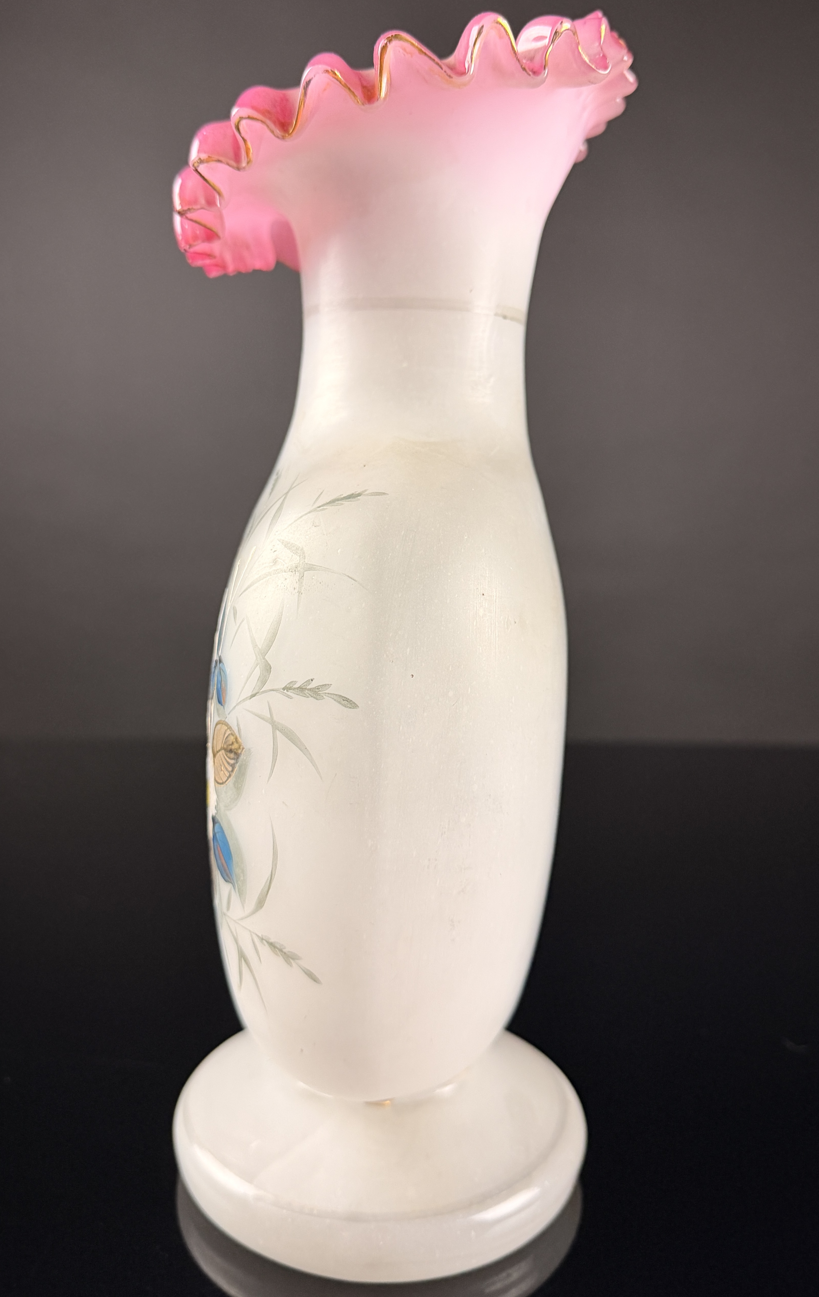 Victorian Bristol Glass Hand-Painted Bird and Landscape Vase