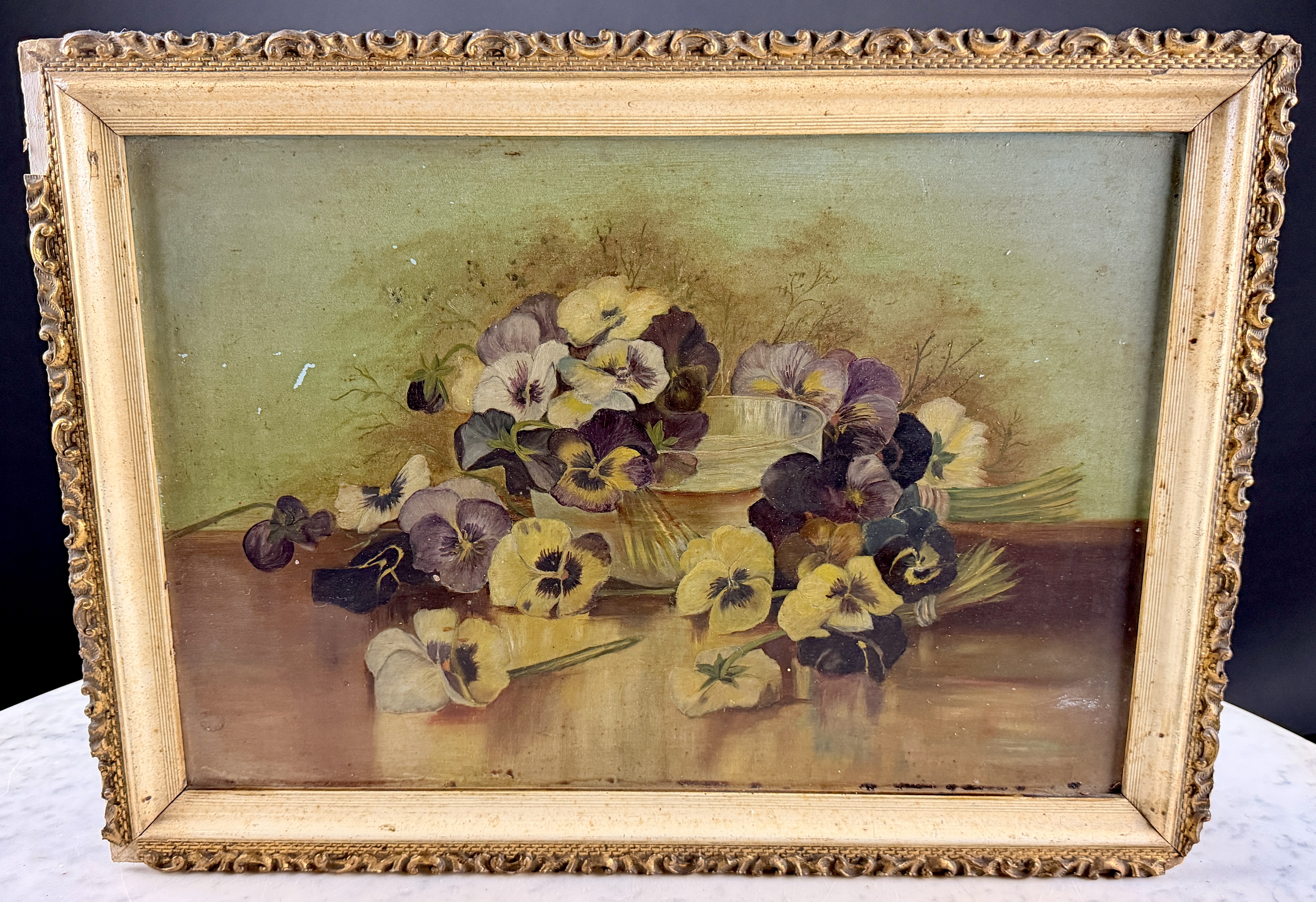 Victorian School Still Life of Pansies, Late 19th Century
