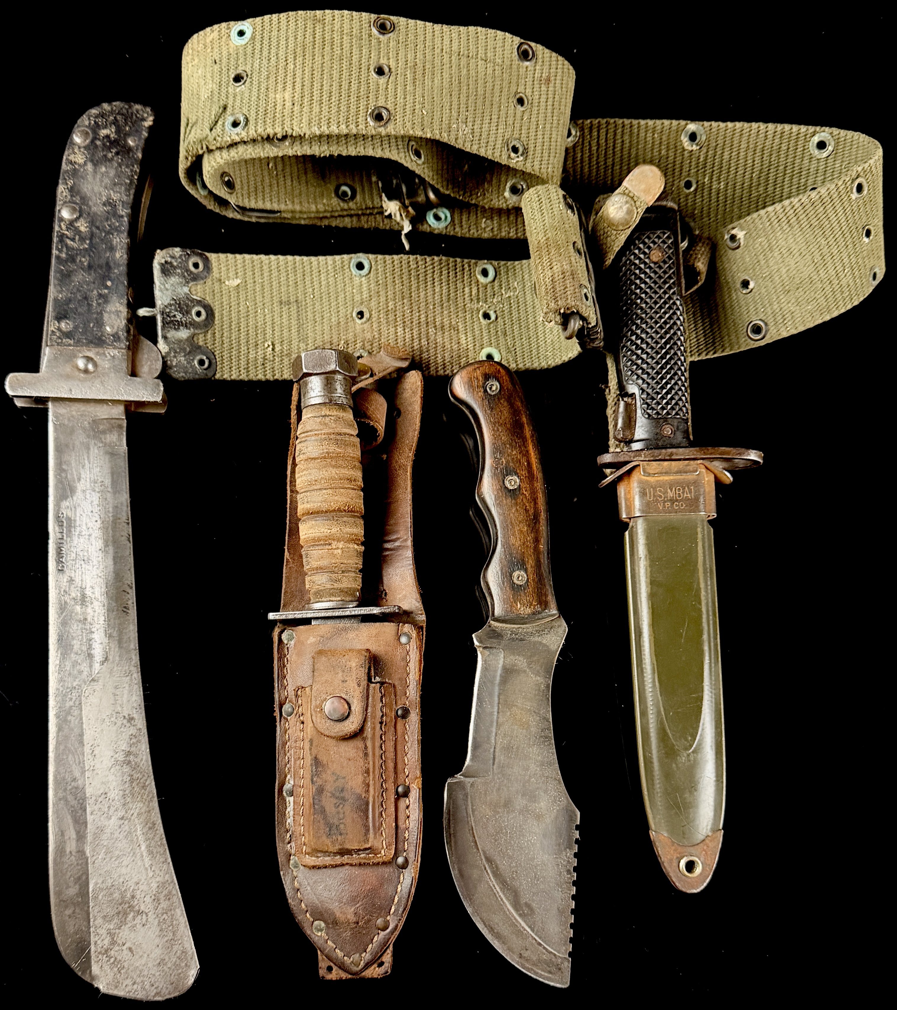 A Collection of US Military and Commercial Edged Weapons with Web Belt