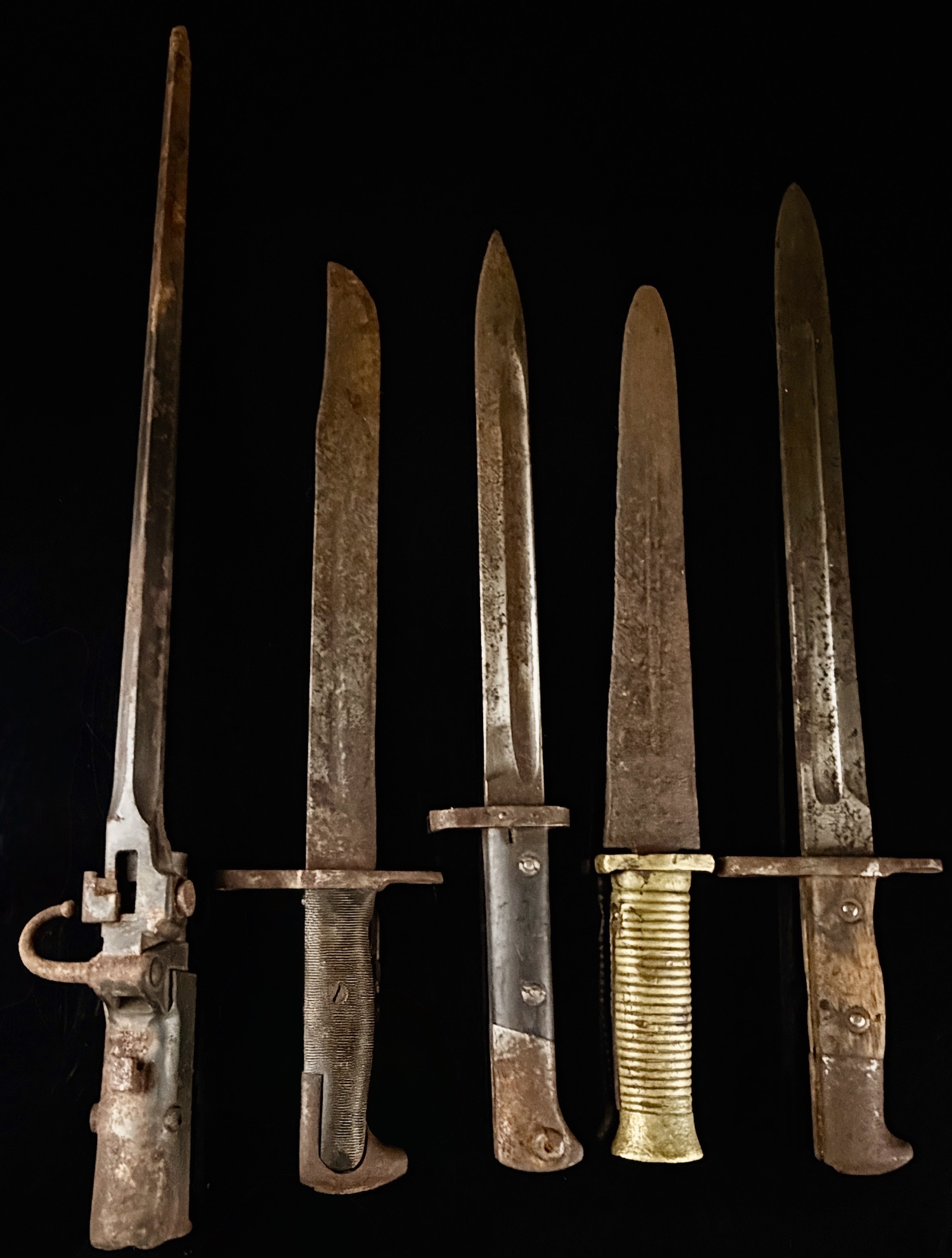 A Collection of Five Military Bayonets Including Japanese Type 30 and German Ersatz Models