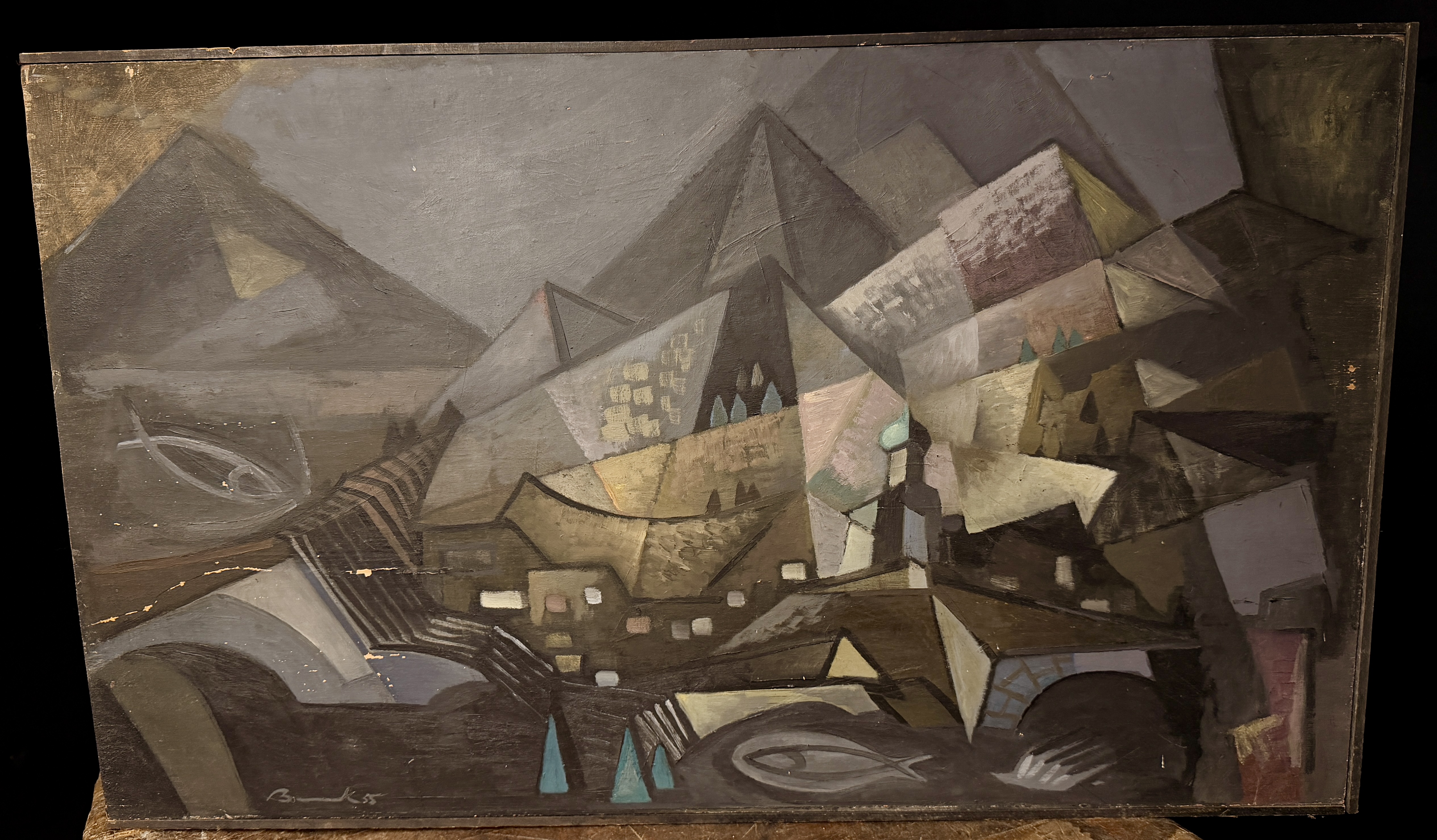 Horst Robert Bonsack Cubist Abstract Landscape Painting