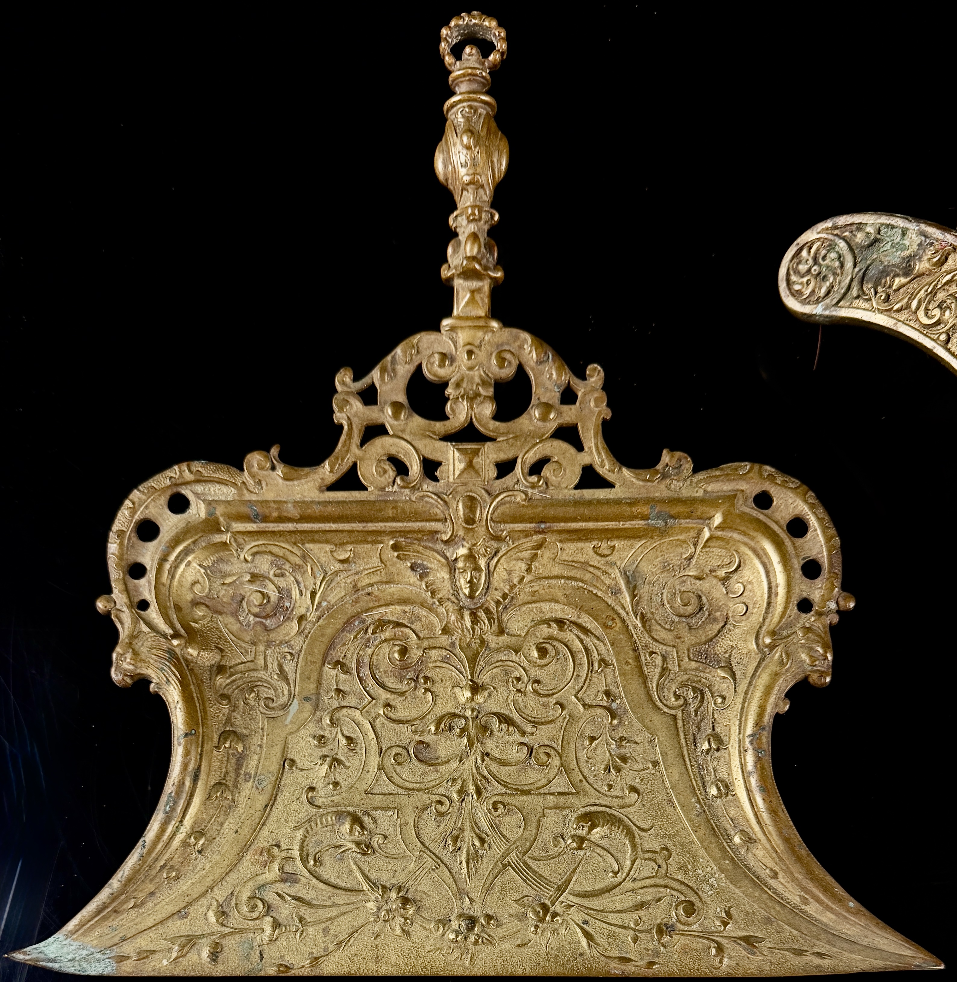 Victorian Era Neo-Renaissance Style Cast Brass Crumb Tray and Matching Brush Set