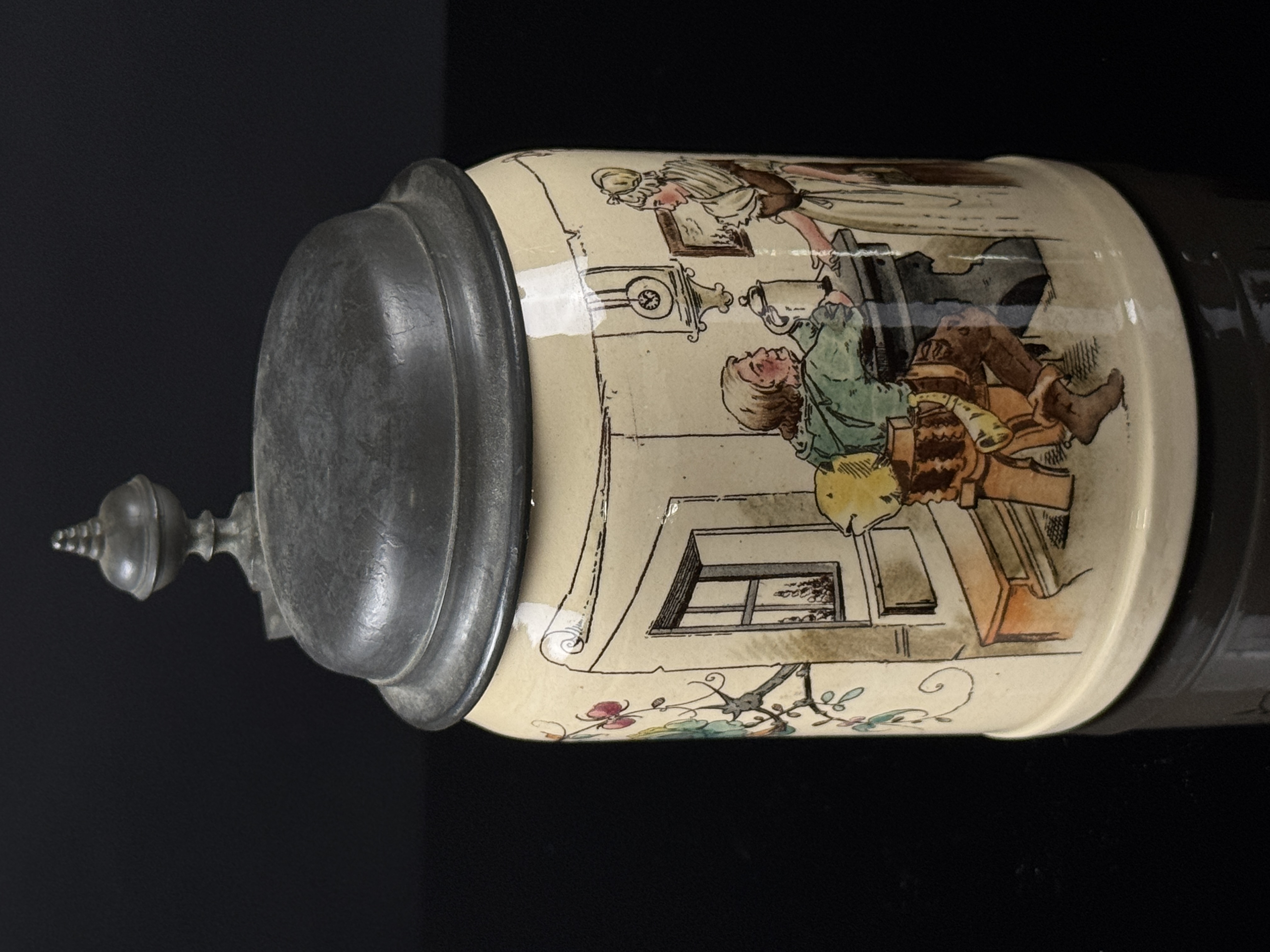 Villeroy and Boch Mettlach PUG Ceramic Beer Stein with Humorous Tavern Scene
