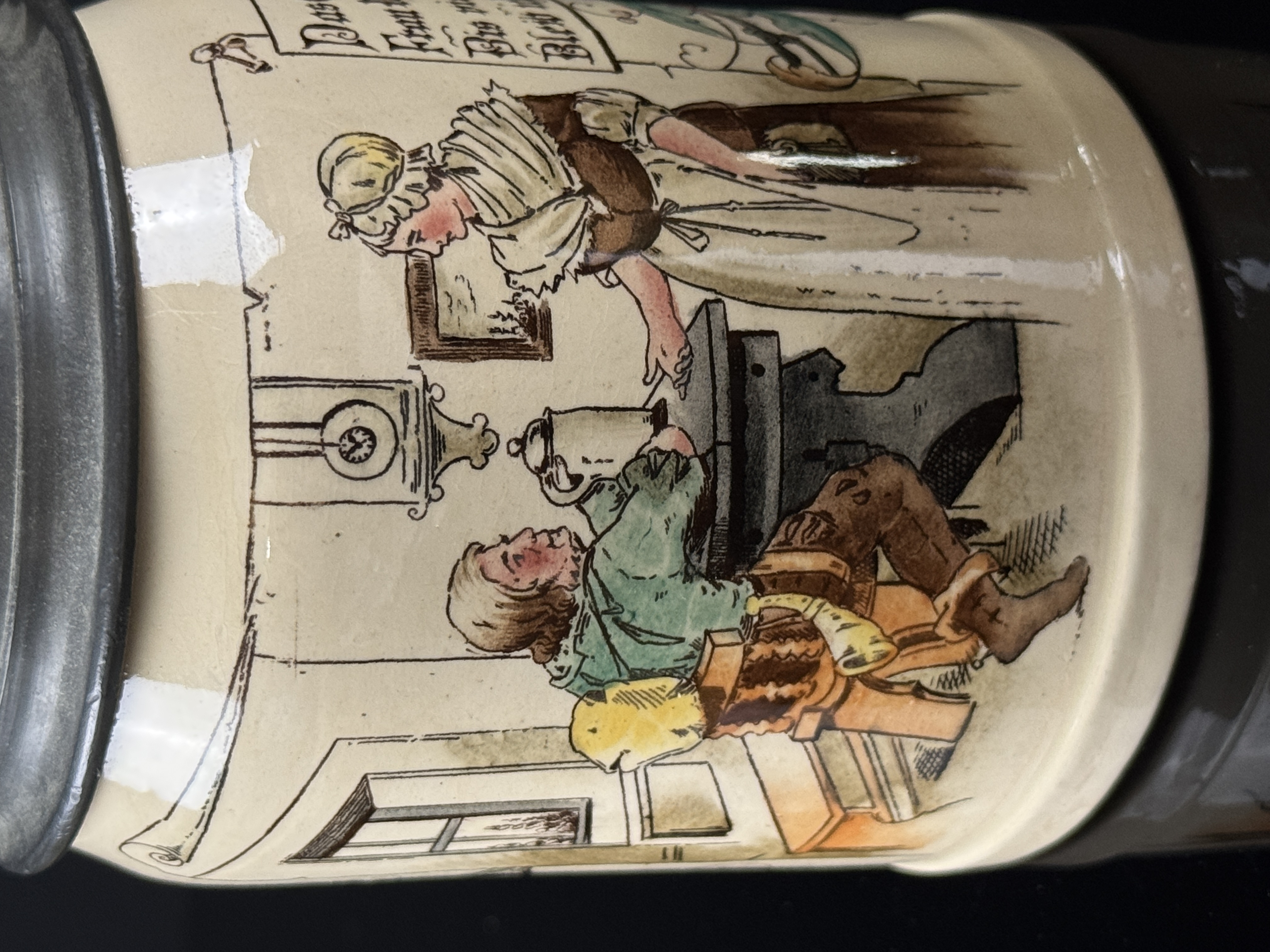 Villeroy and Boch Mettlach PUG Ceramic Beer Stein with Humorous Tavern Scene