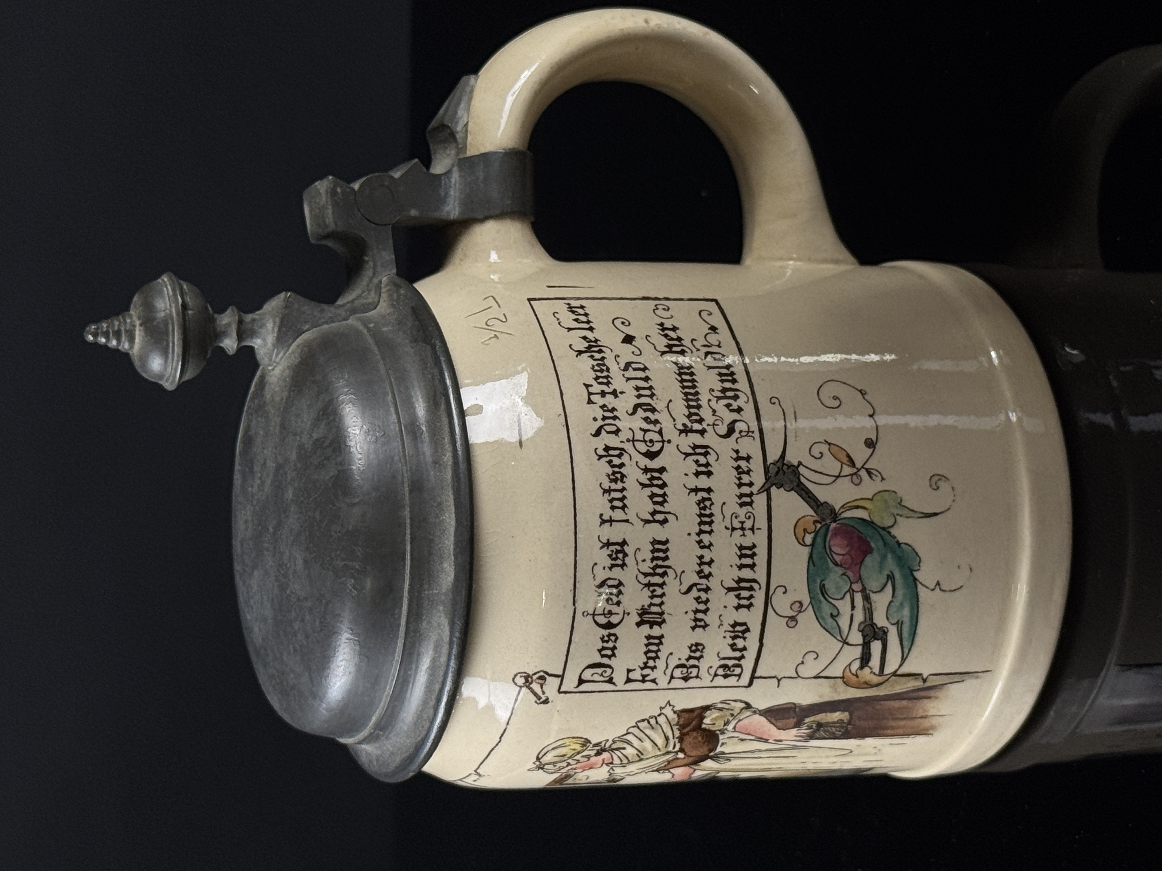 Villeroy and Boch Mettlach PUG Ceramic Beer Stein with Humorous Tavern Scene