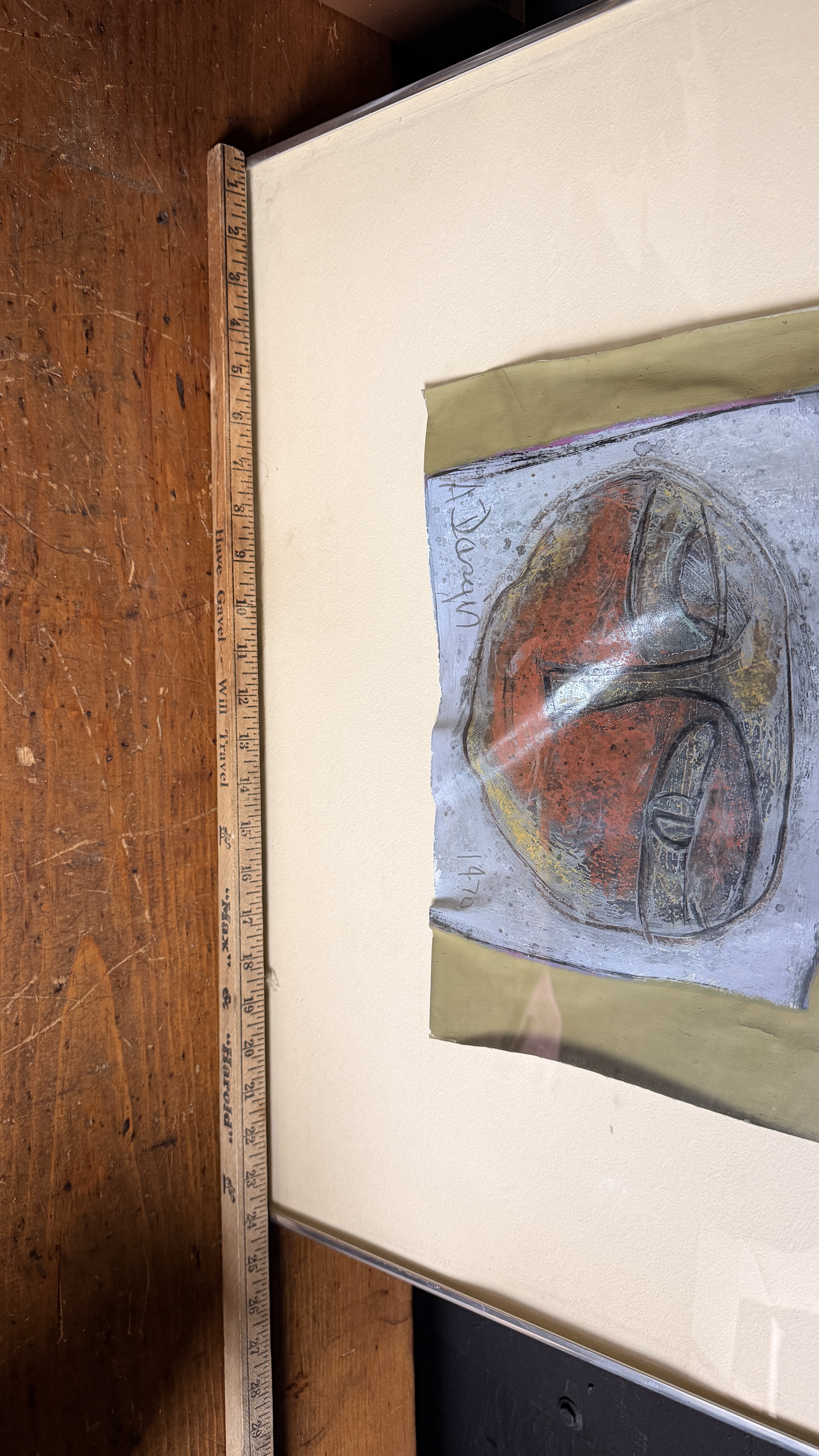 Alfonsas Dargis Framed Mixed Media Abstract Faces Dated 1970