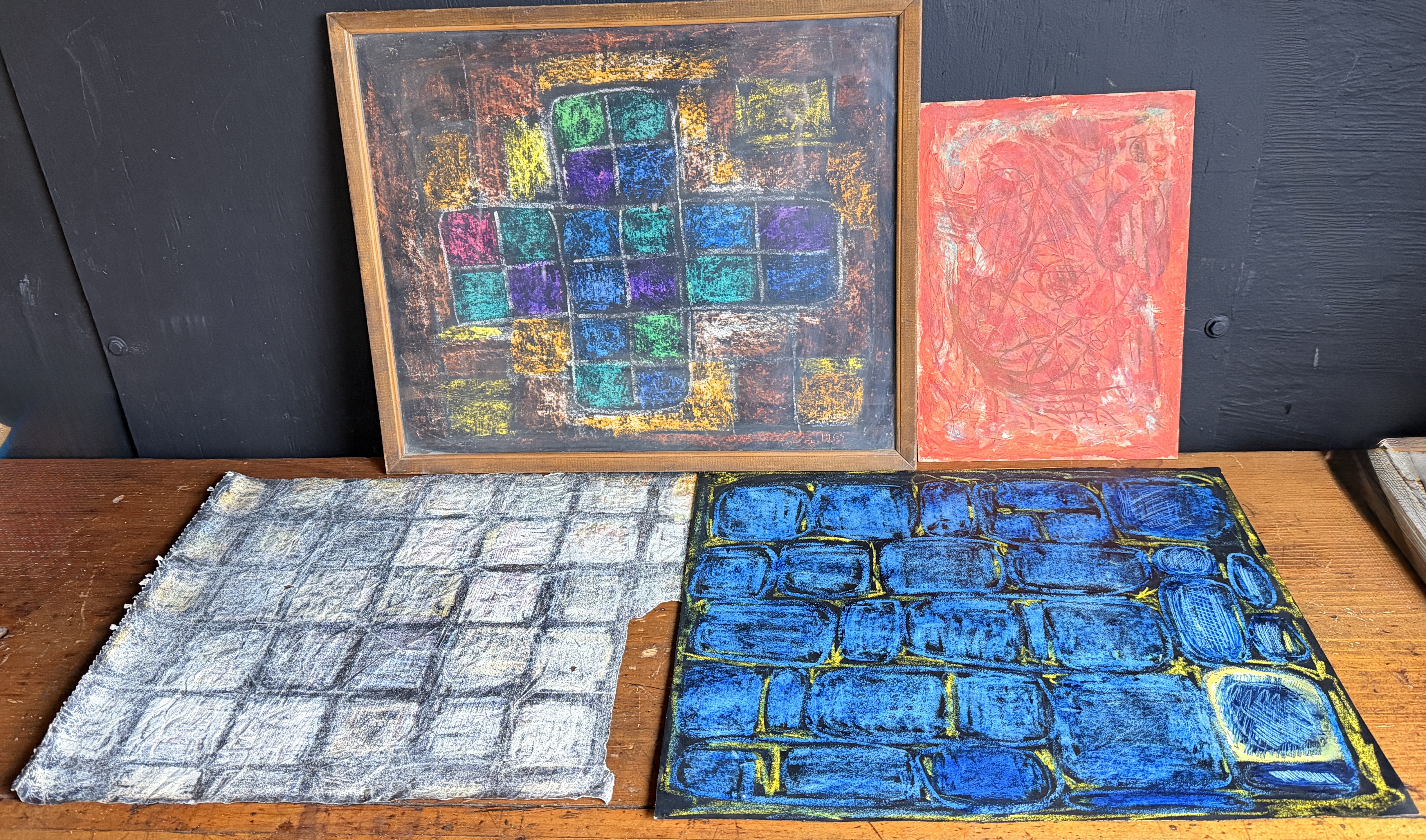 Collection of Four Mid-Century Abstract Artworks by A. Wieber