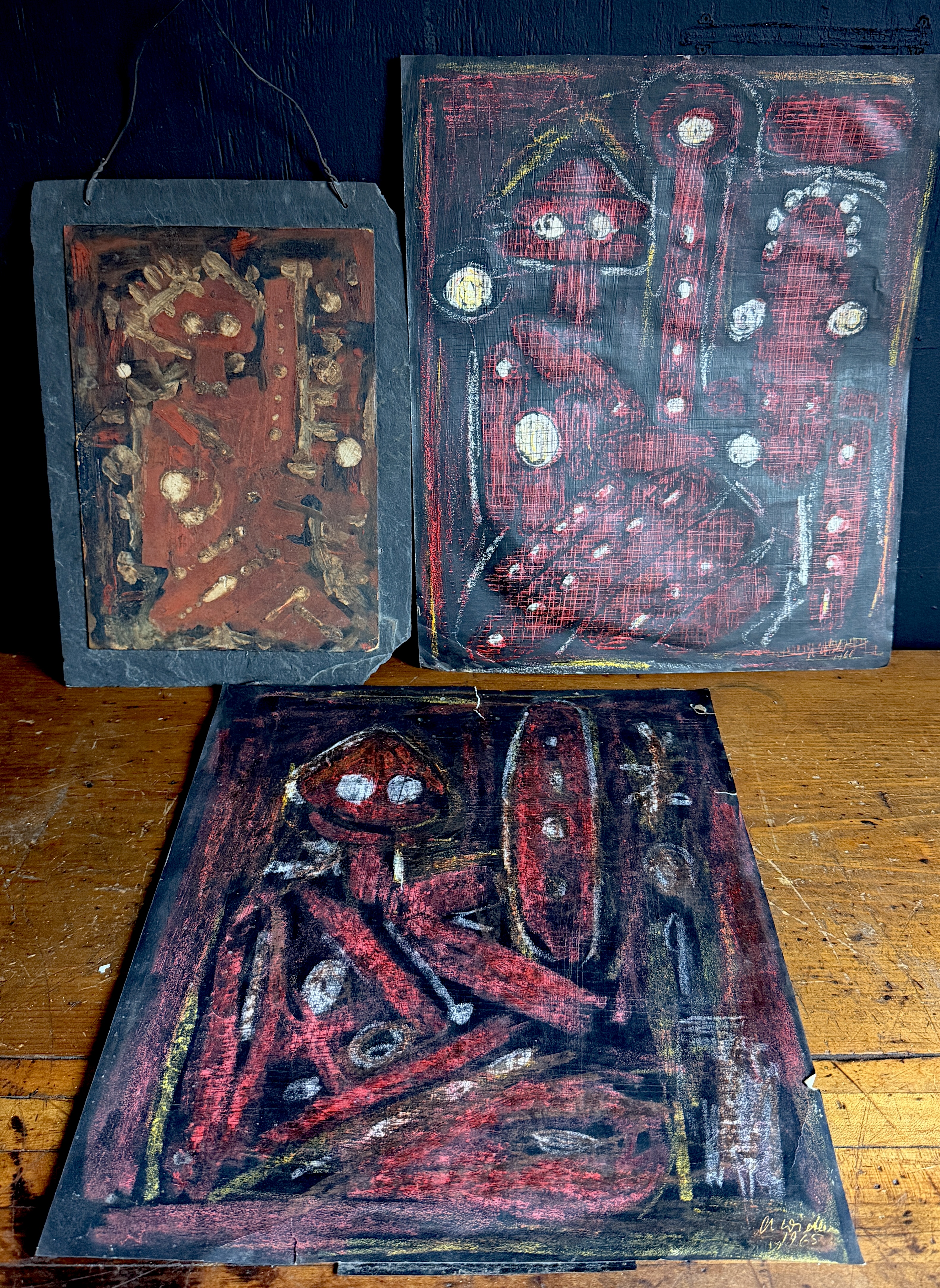 Trio of Abstract Mixed Media Paintings by A. Wieber