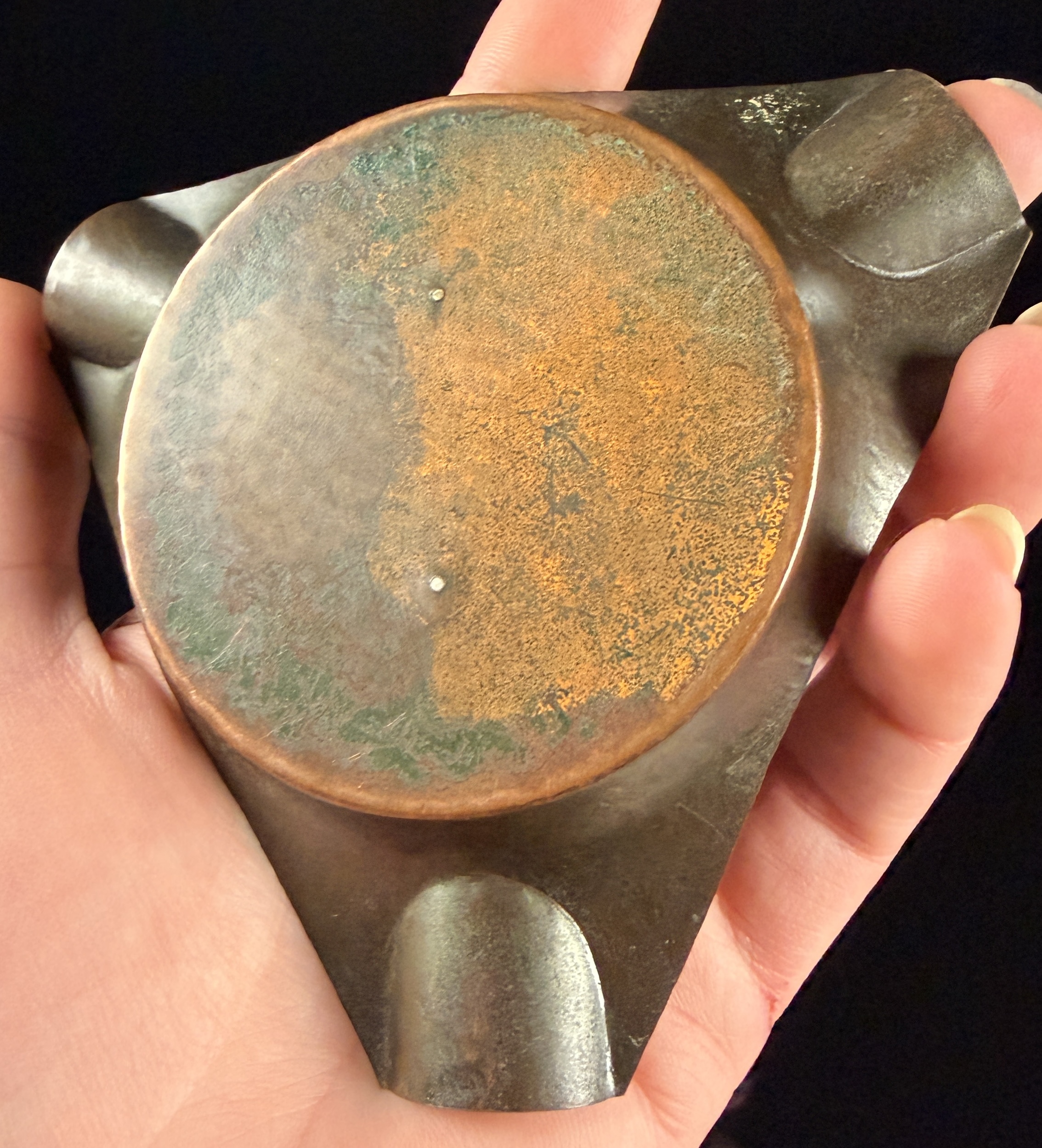 Arts and Crafts Style Hammered Copper Souvenir Ashtray, Mackinac Island Michigan