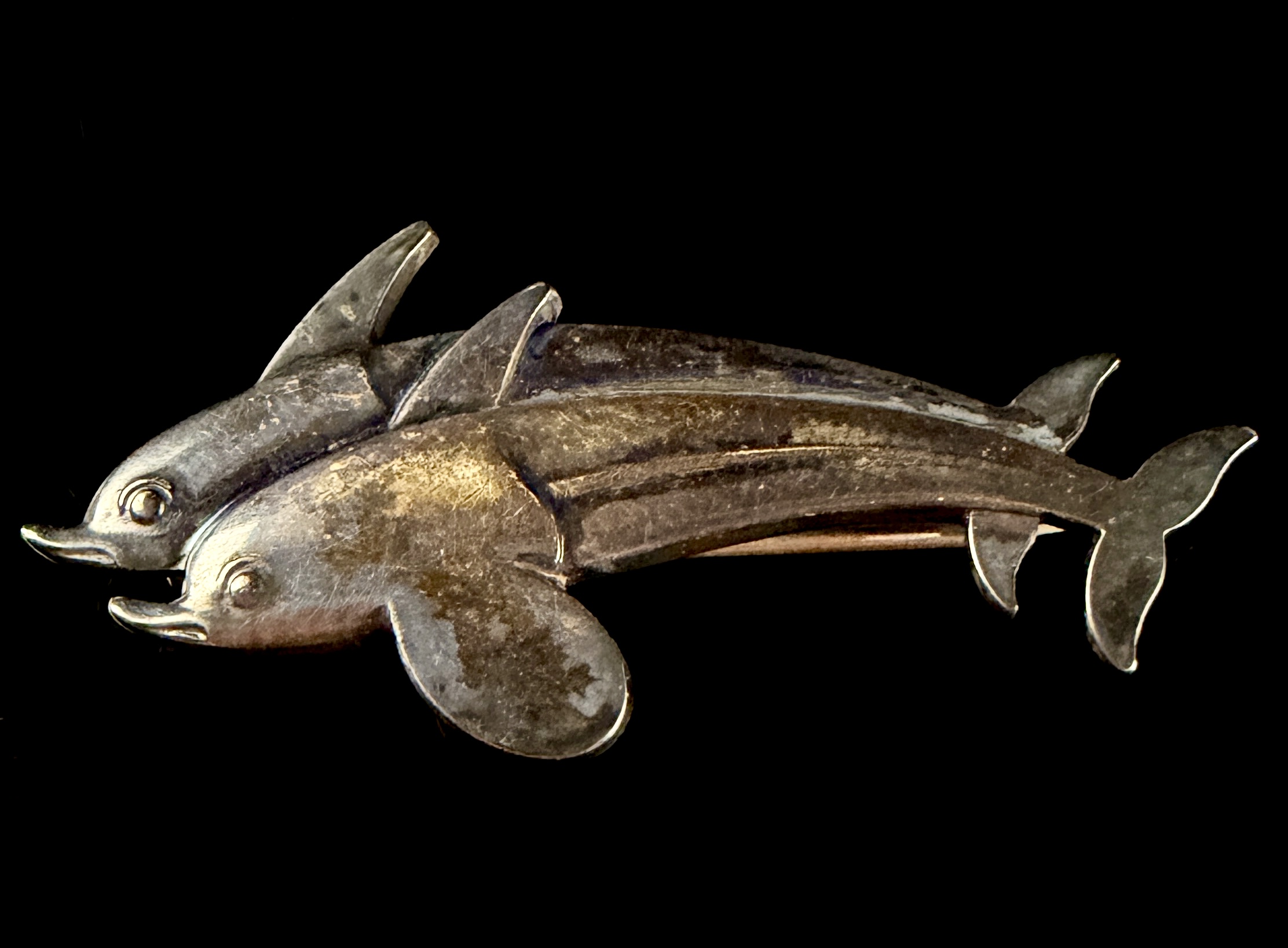 Georg Jensen Denmark Sterling Silver Two Dolphin Brooch No. 317